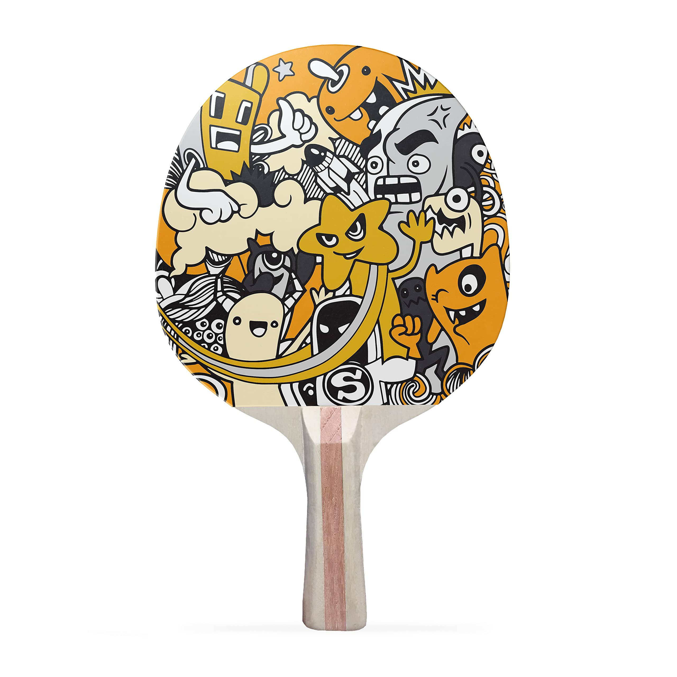 TigerTail Sports Monster Doodle Colorful Design Ping Pong Paddle, Premium 5 Ply Table Tennis Racket (Black on Back)