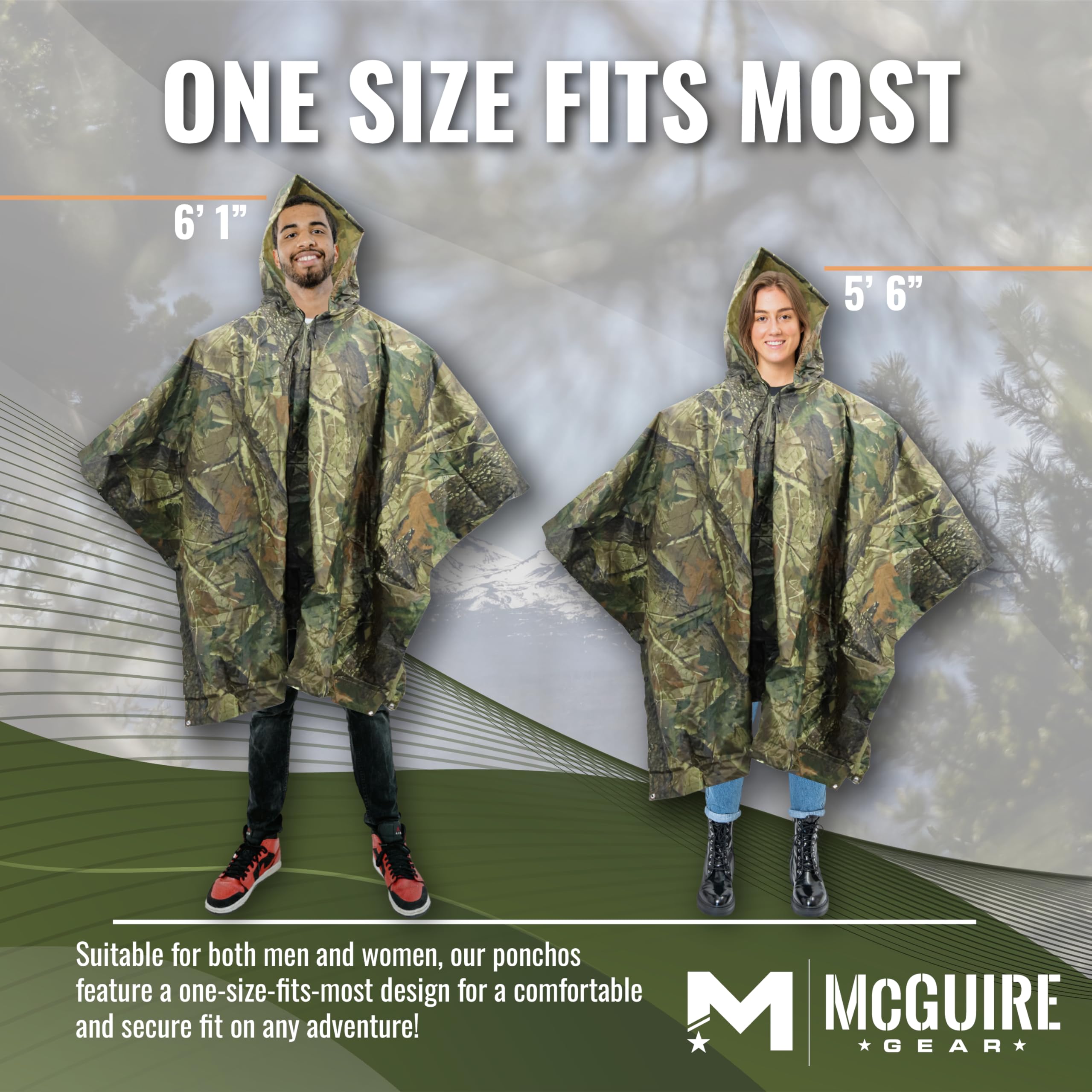 M MCGUIRE GEAR Poncho de lluvia militar con capucha, chaqueta de lluvia de emergencia para exteriores, poncho impermeable para adultos, senderismo, camping