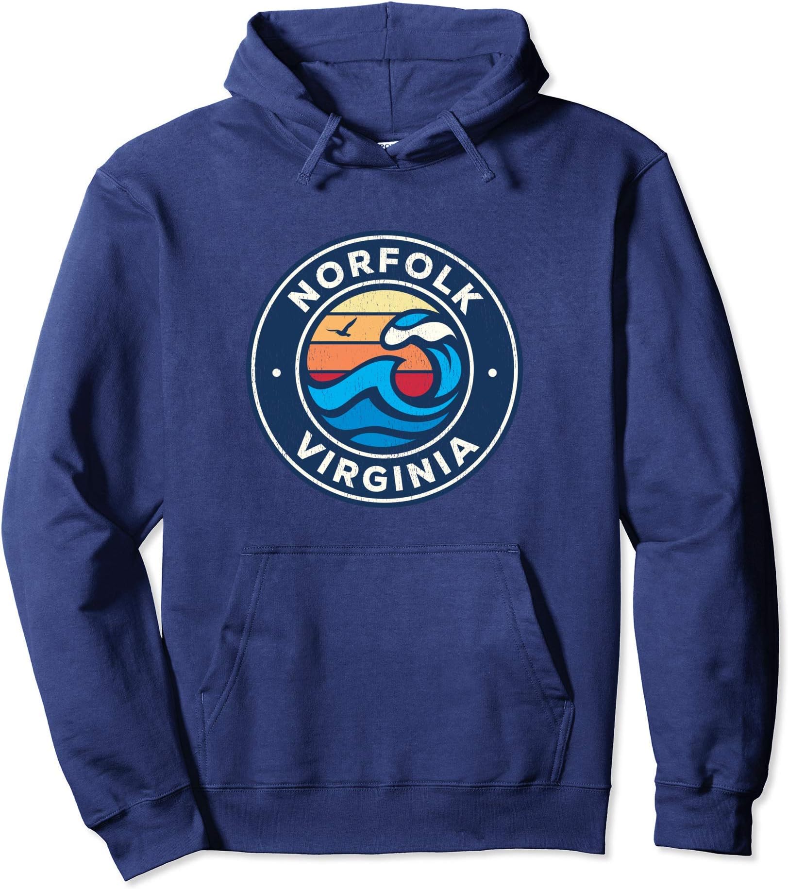 Norfolk Virginia VA Vintage Nautical Waves Design Pullover Hoodie