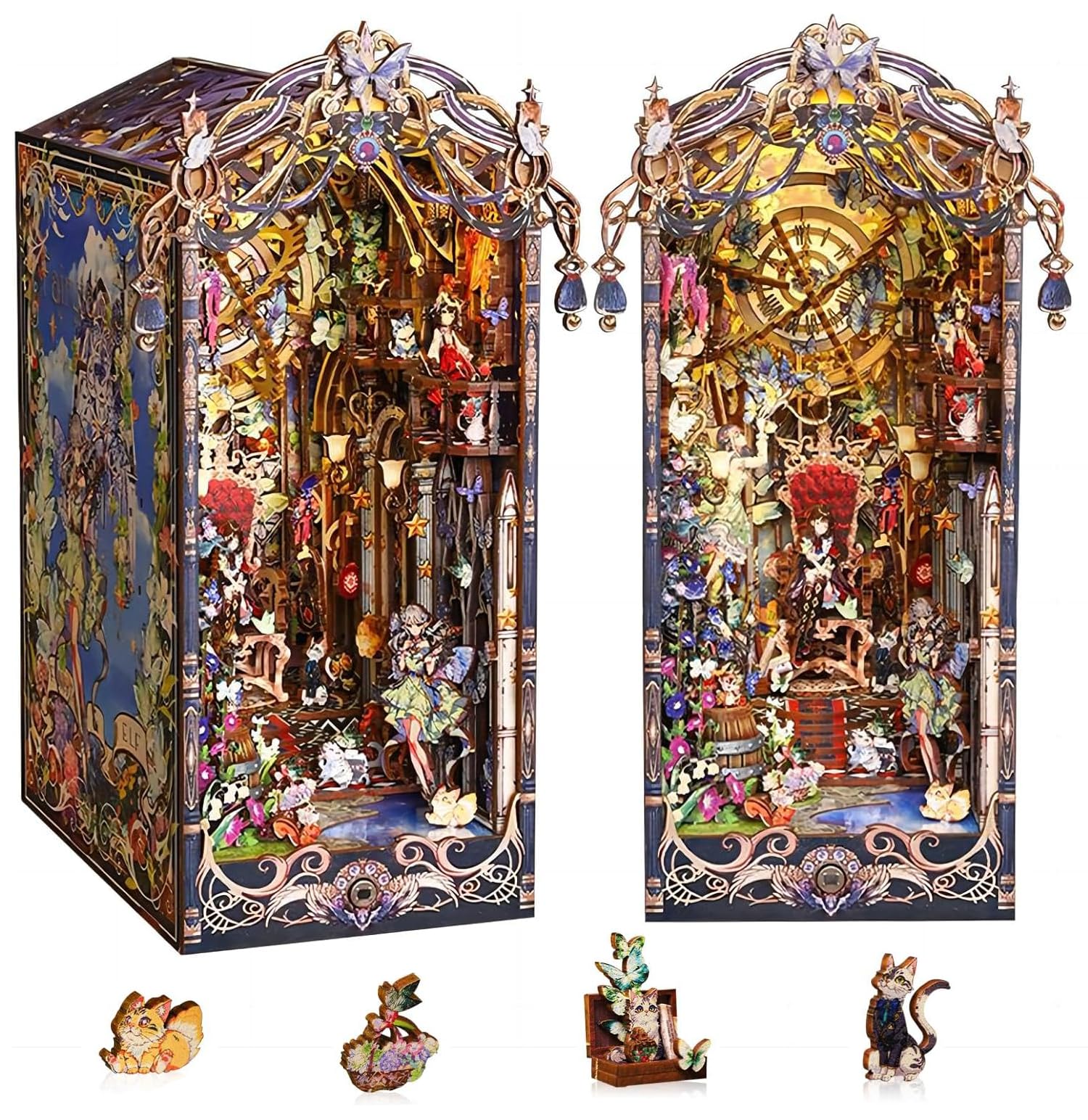 Zestaw do samodzielnego wykonania, miniaturowy domek dla lalek, zestaw książek 3D, drewniane puzzle, regał na książki, dekoracja z oświetleniem LED, dla nastolatków i dorosłych