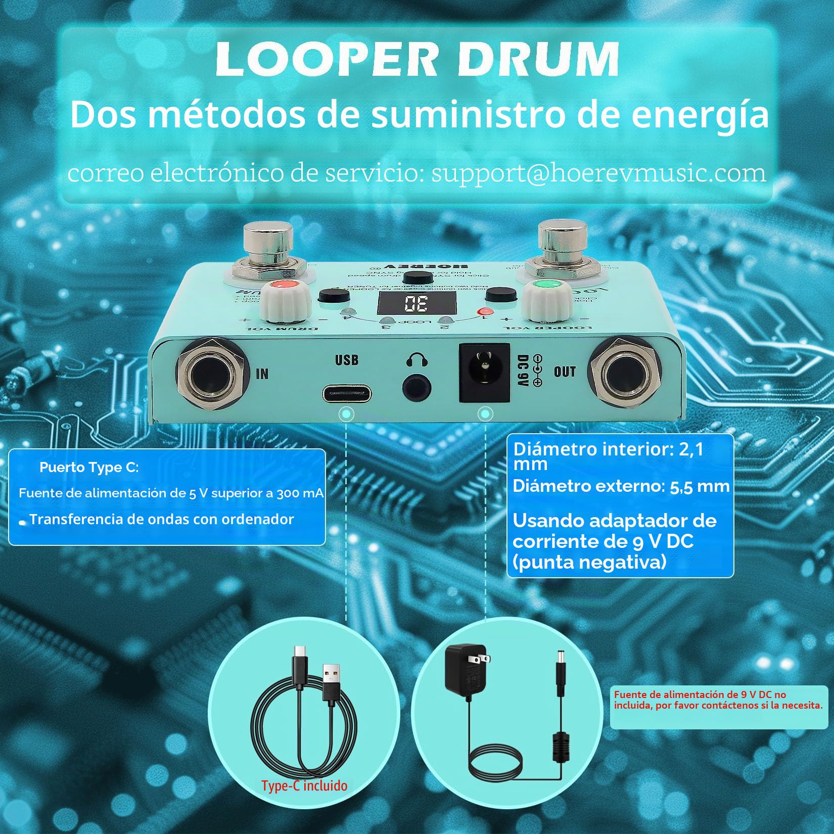 Hoerev Pedal de guitarra para estación de trabajo de audio con efecto sintonizador de tambor
