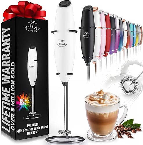 Zulay - Potente espumador de leche de mano para lattes, mezclador de bebidas para café, mini espumador para capuchino, frappé, matcha, chocolate