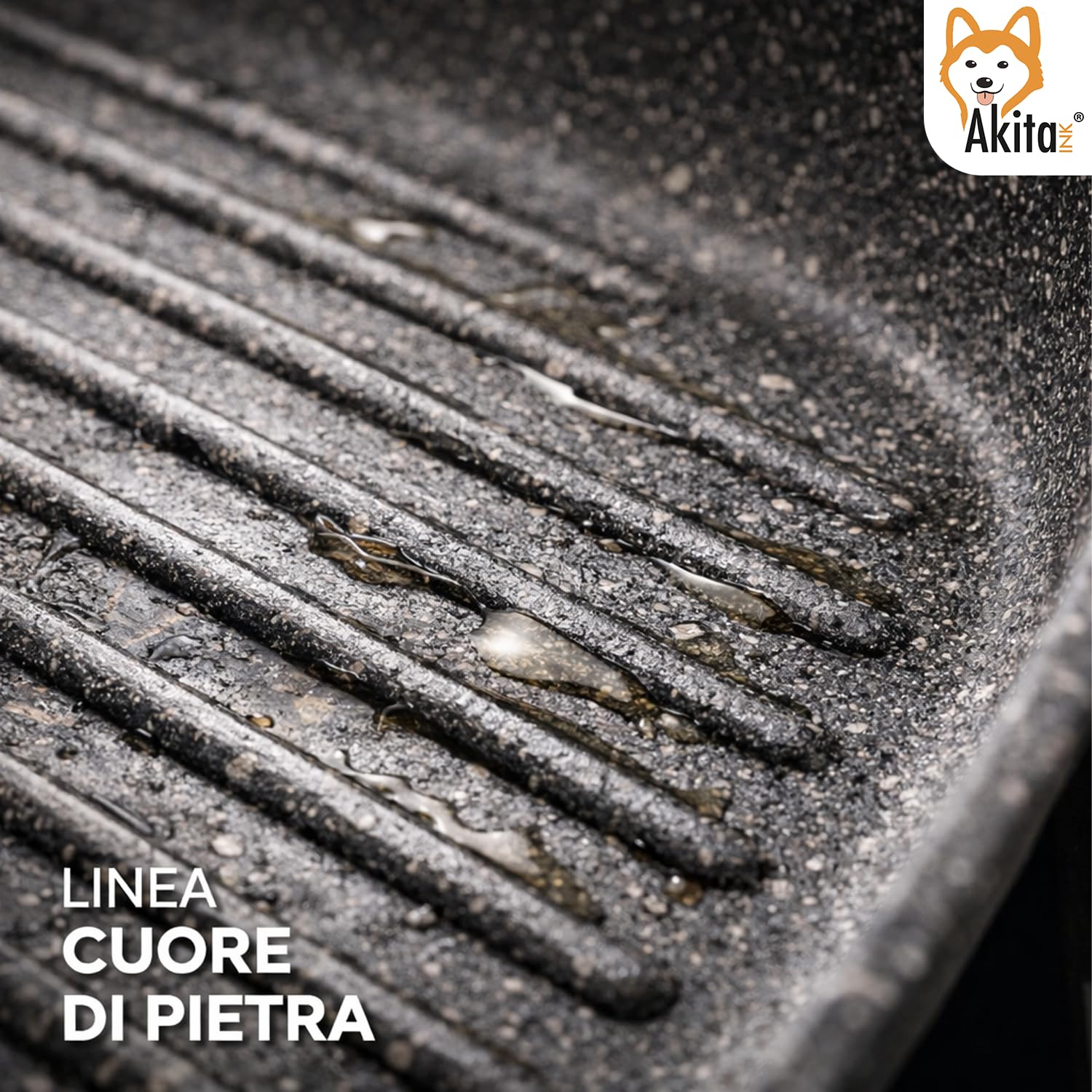 AKITAInk Bistecchiera Antiaderente Effetto Pietra - Grill per Carne e Verdure, Salvaspazio, Disponibile in Diverse Misure, Ideale per Uso Quotidiano (Bistecchiera Cuore di Pietra 33x26 cm)