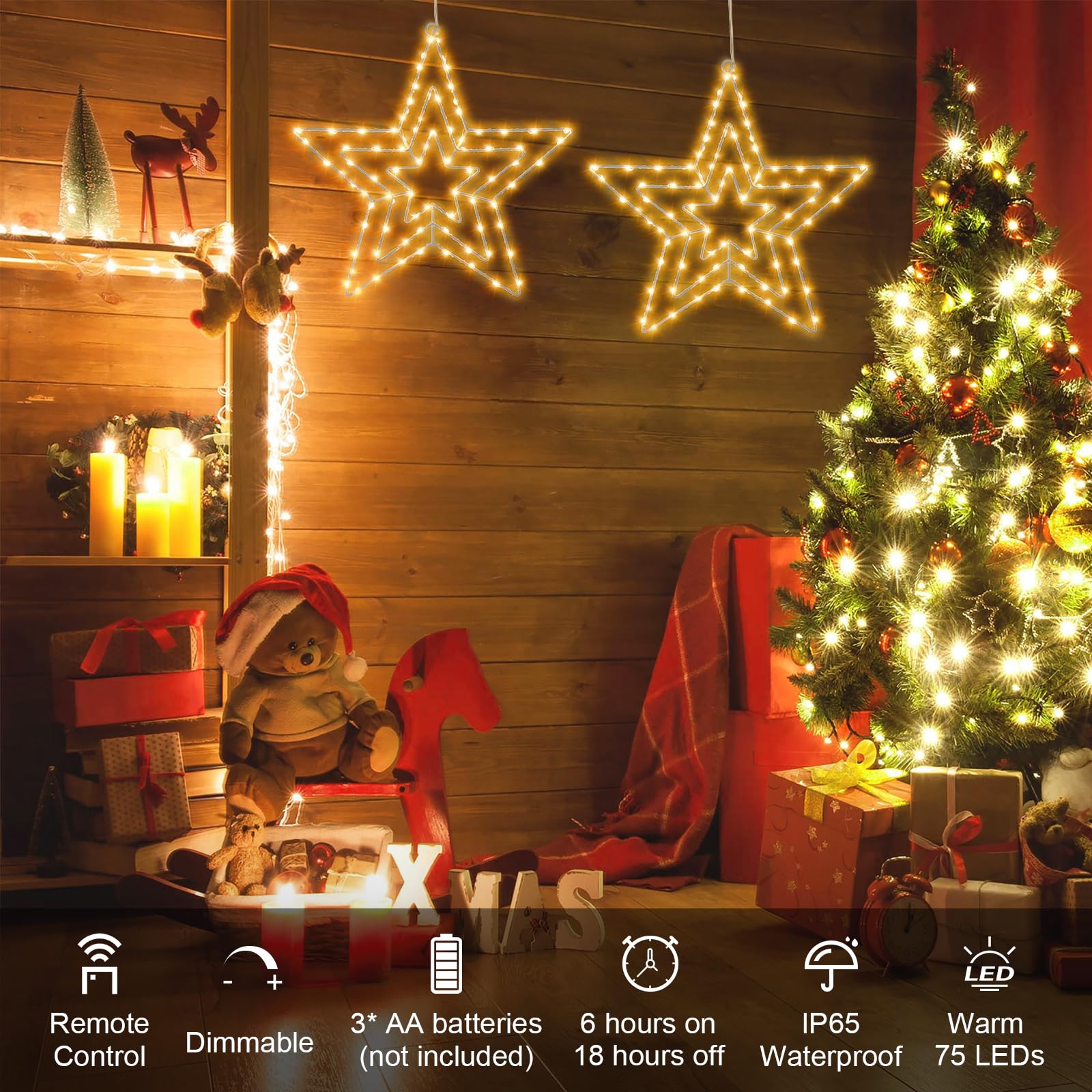 Liyade LED Sterne Weihnachtsbeleuchtung - 2 Stück Mit Timer & Batteriebetrieb