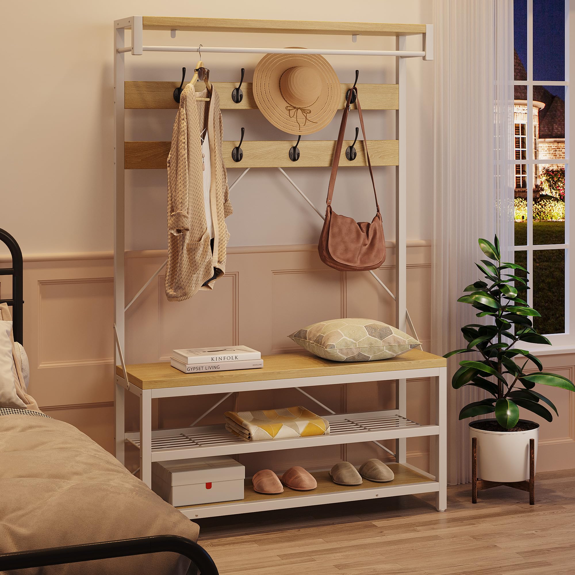 Garderobenständer 4-in-1 Mit Schuhbank, 8 Haken, 101x40x183 cm