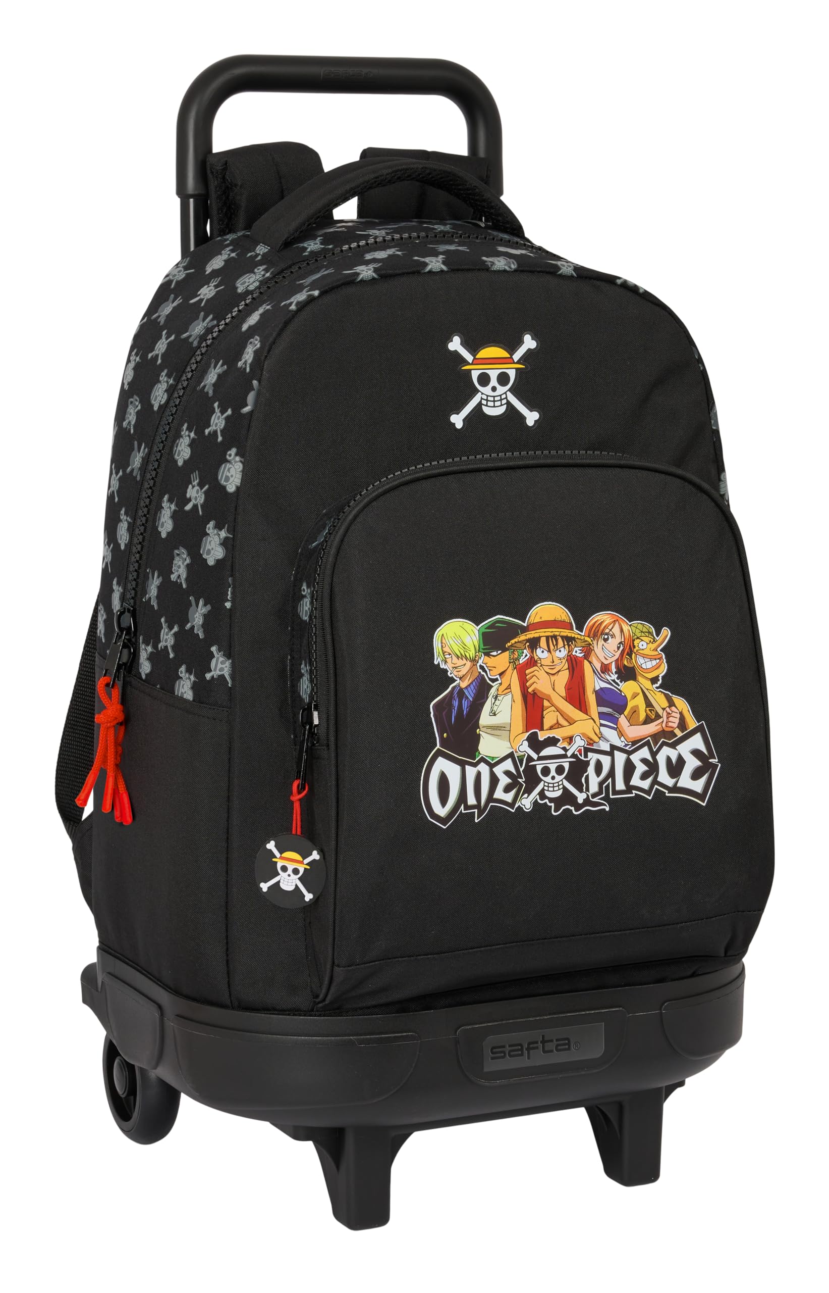 Safta ONE PIECE - Mochila Grande con Ruedas, Compacta, Extraíble, Ideal para Niños de Diferentes Edades, Cómoda y Versátil, Calidad y Resistencia, 33x22x45 cm, Color Negro