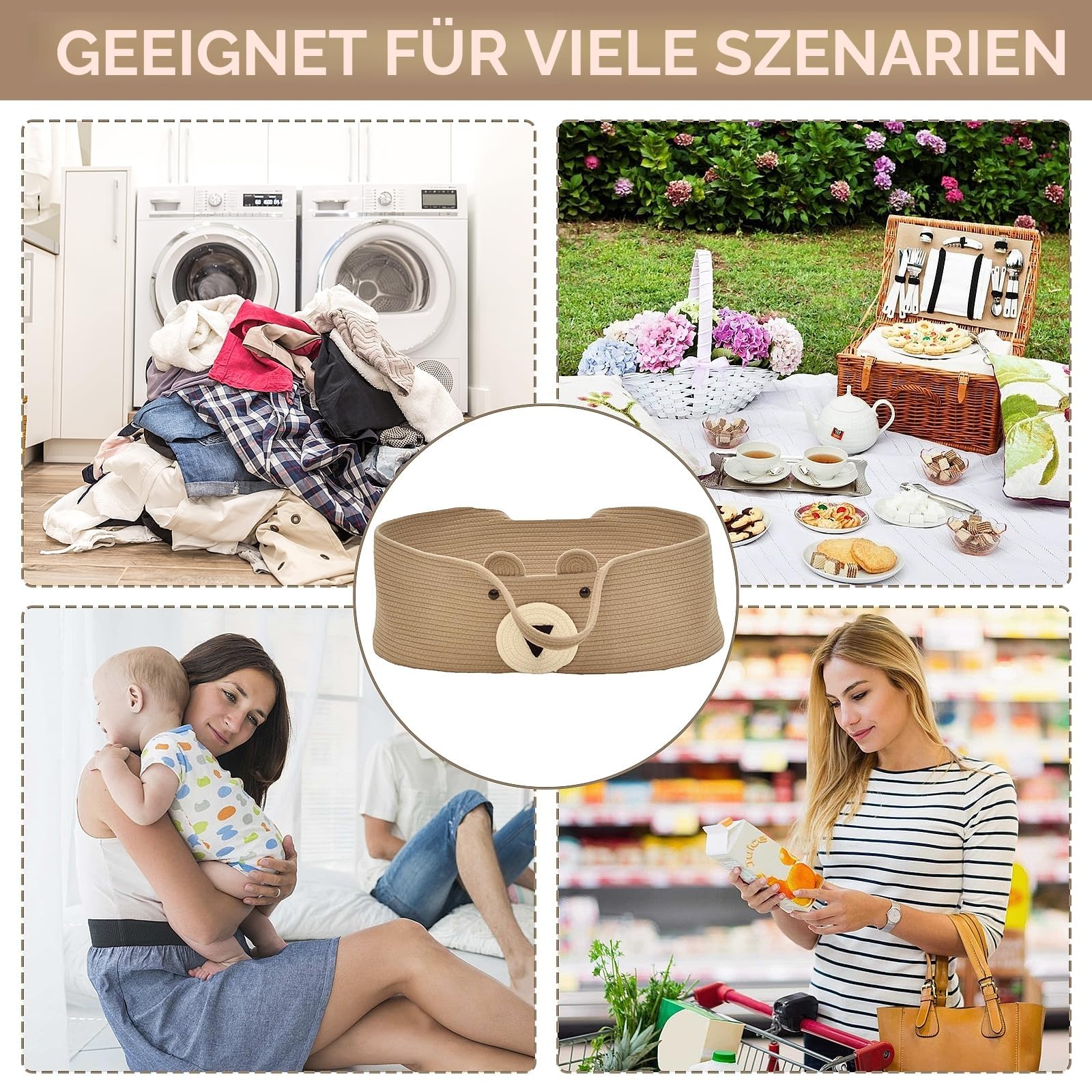 Baby Moses Basket Portable Baby Bed Handheld Moses Basket Cotton Rope Infant Bed Carrycot Baby Bedding Baby Sleeping Bag for Outdoor Travel Car