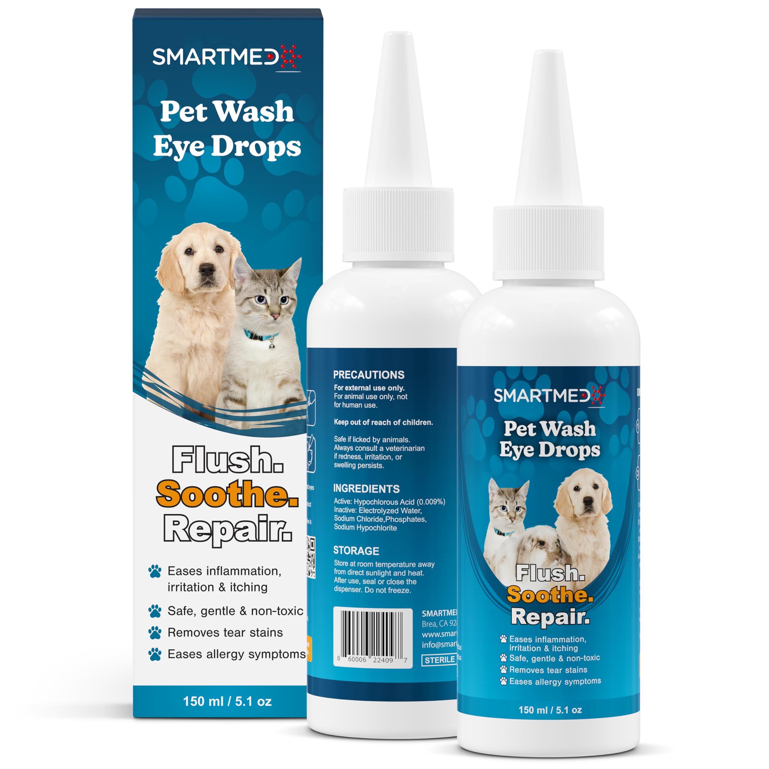 Large Pet Eye Wash 5.1 oz Gentle Eye Irritation Solution for Pets Removes Dirt, Debris &amp; Tear Stains Safe for Daily Use