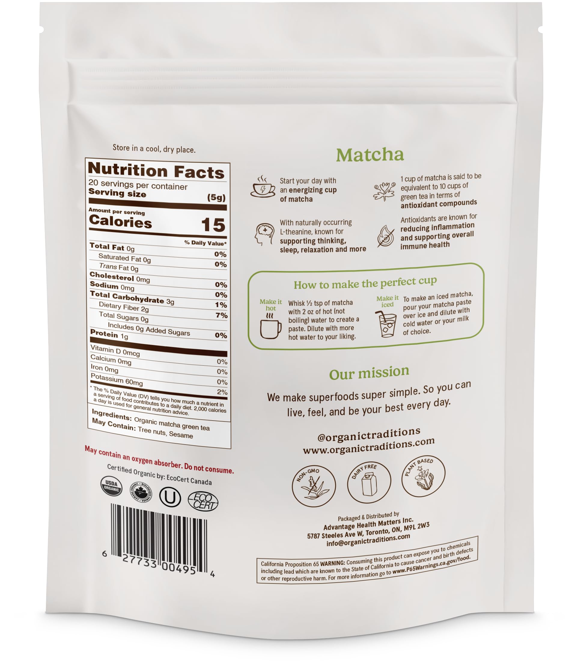 Organic Traditions Premium Matcha Tea Matcha Green Tea Powder Sourced from Japan Authentic Premium Grade Organic Tea 100g — view 2