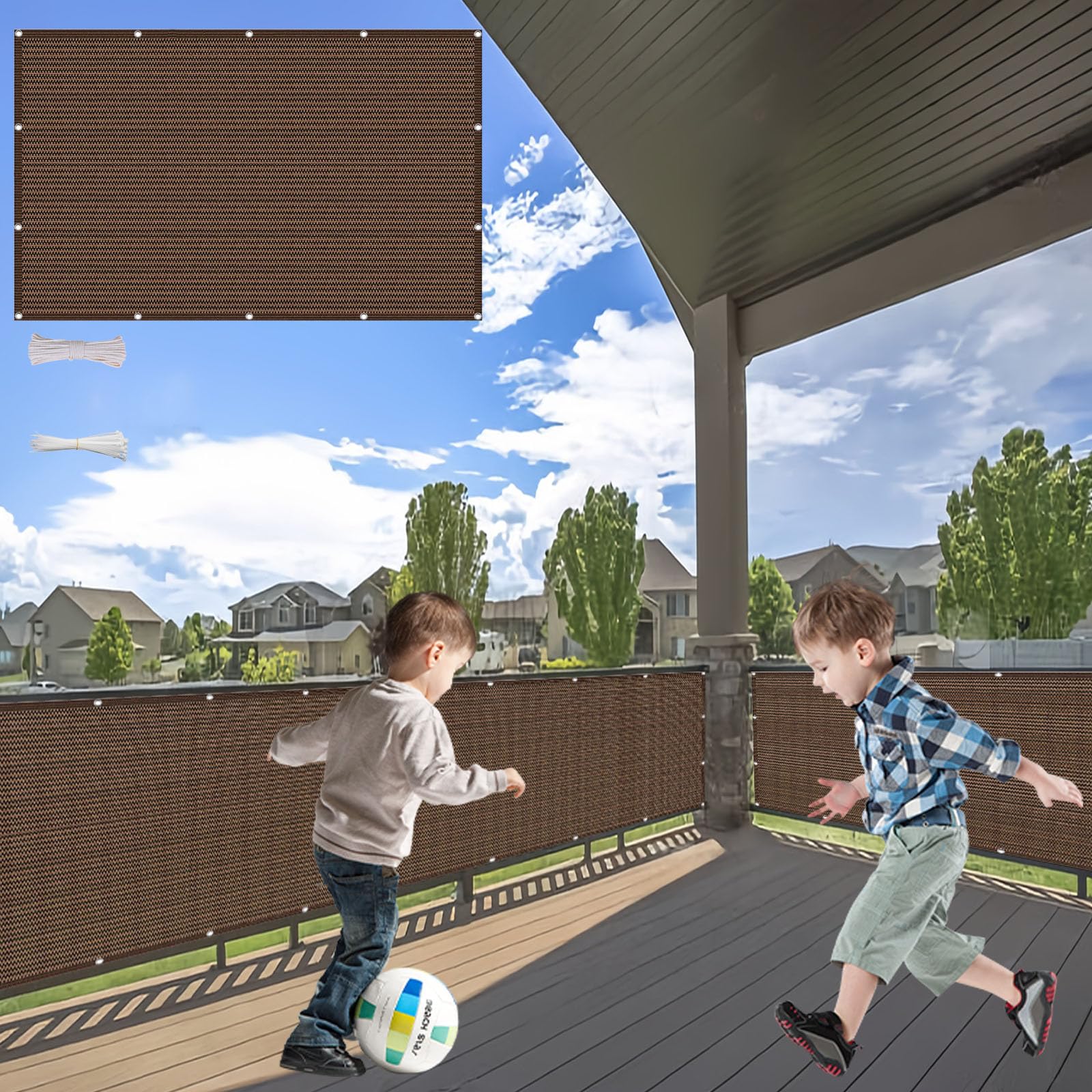 Telo Balcone 150 x 750 cm in HDPE 220G ㎡, Permeabile, Anti-Uv, Frangivento, Protezione Solare, Frangivisto Balcone Protezione con Fascette e Funi para Jardín Exterior, Marrone