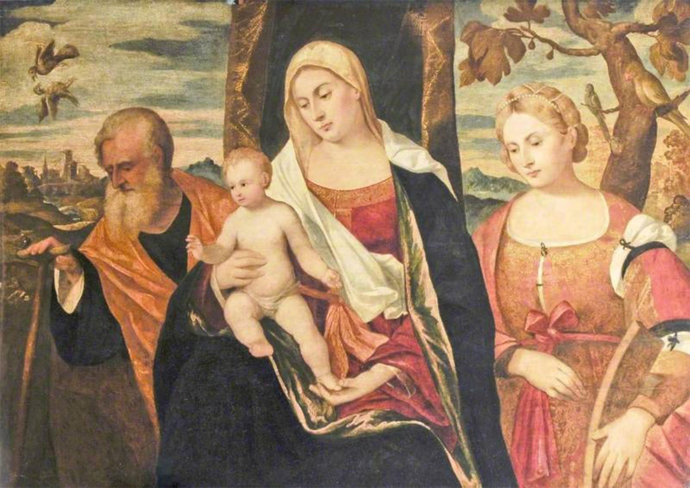 ARTXLXXBN Famous Print Painting Colorful Art Print la Vergine col Bambino con San Giuseppe e Santa Caterina d'Alessandria Cariani Canvas Art Decorations for Home Decor 60x90cm