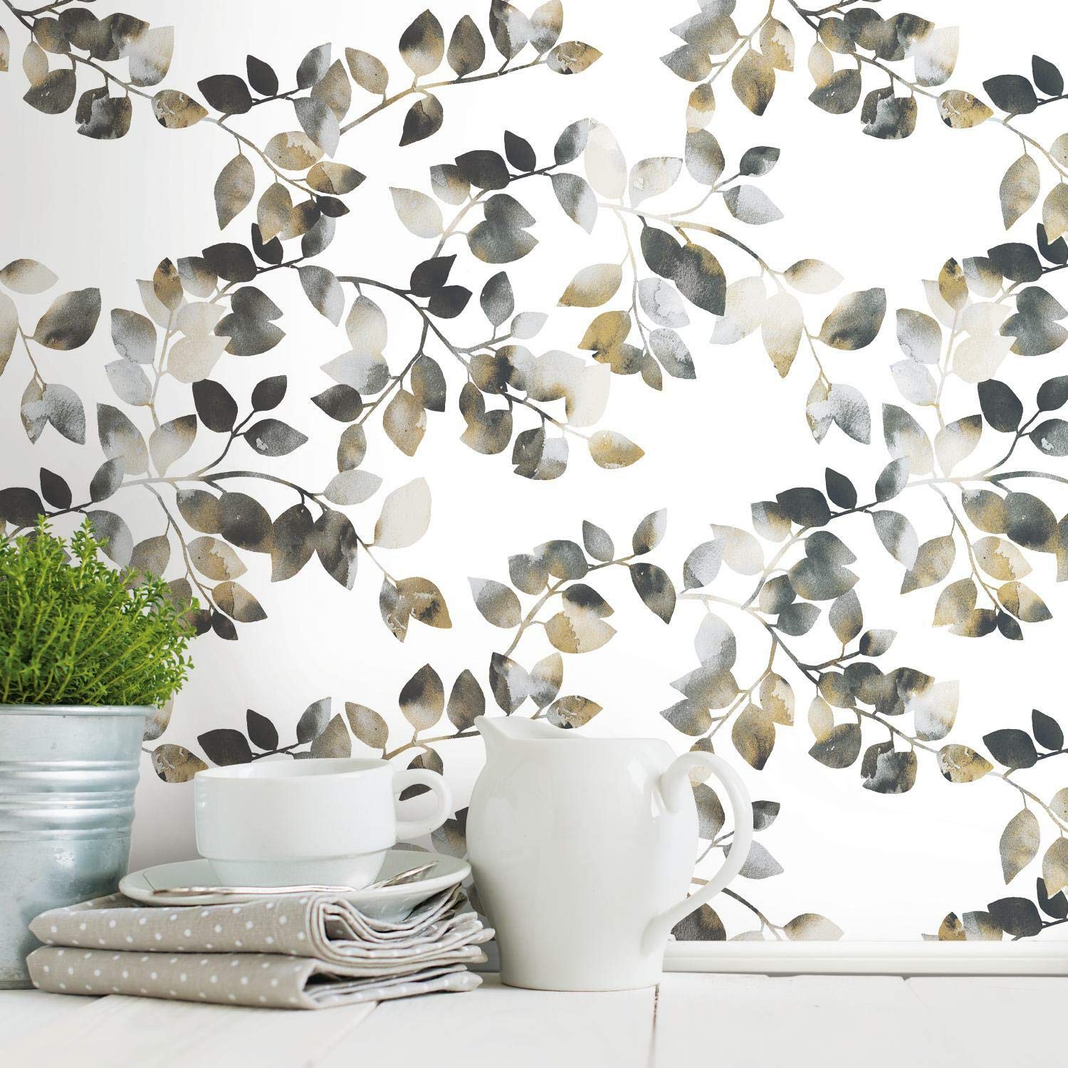 RoomMates RMK11948WP Black and Taupe Latvus Peel and Stick Wallpaper
