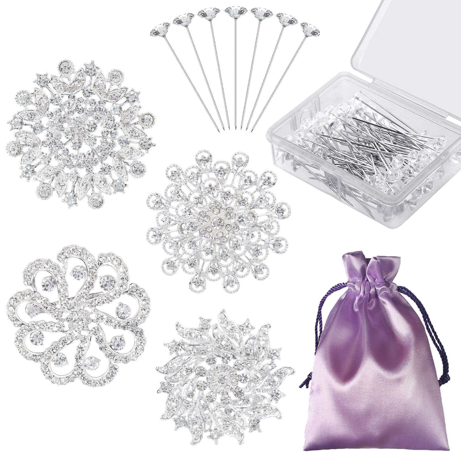 Broches bouquet floral et pochette cadeau kilofly | Lot de 4 parfaits bijoux à offrir
