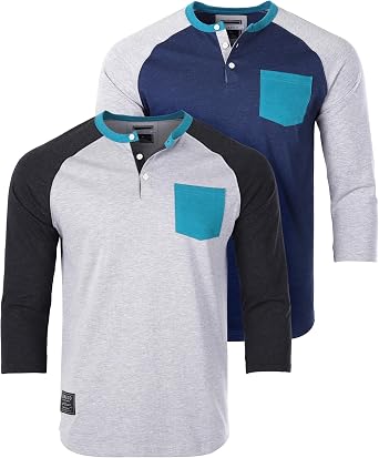 ZIMEGO Mens 3/4 Quarter Sleeve Shirts - Modern Fit Baseball Henley