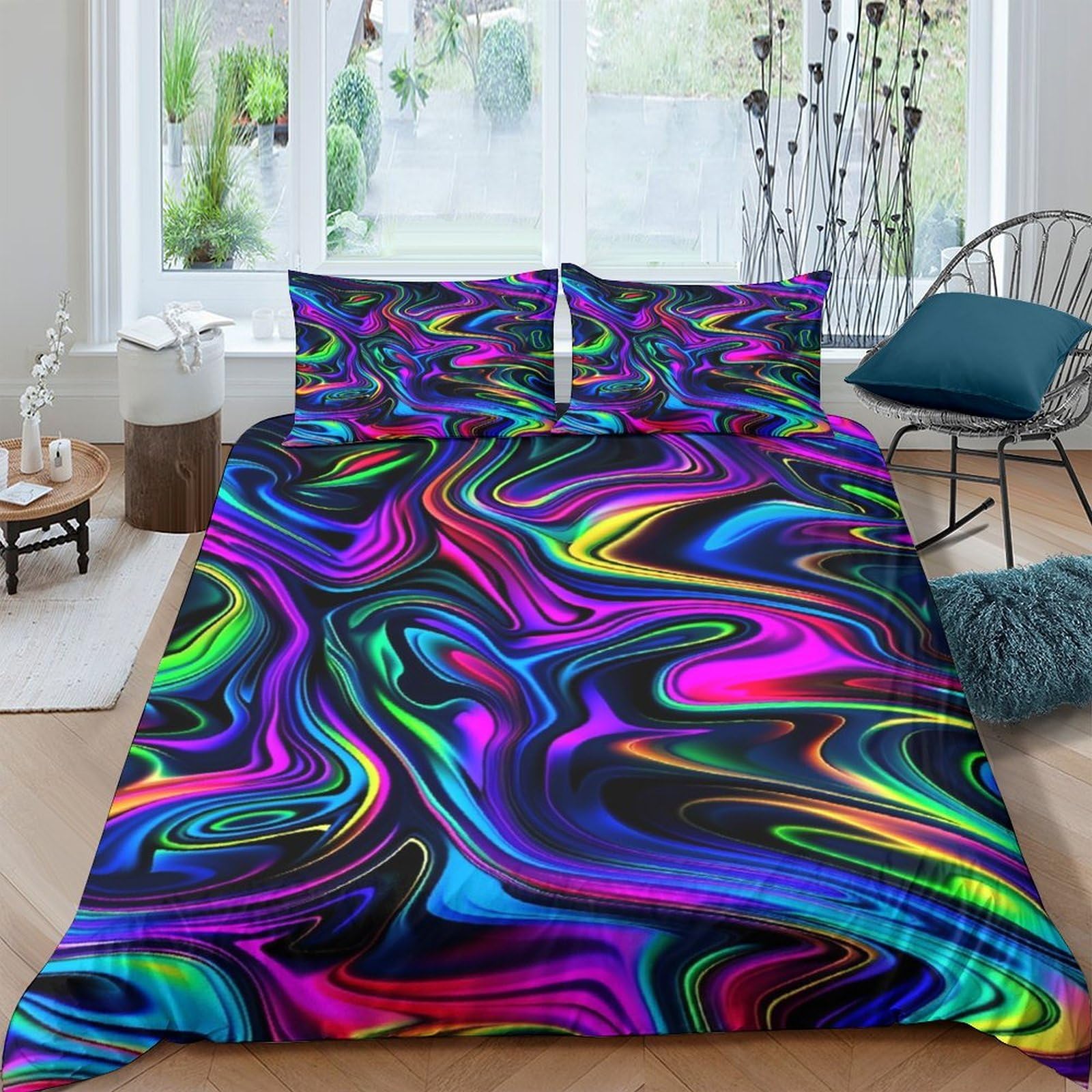 Ctjqhvkz Style-4 3D Printed Psychedelic Swirl Fitted Sheet Microfiber Soft Vibrant Neon Waves Mattress Cover For Bedroom Home Decor Single（135X200cm）