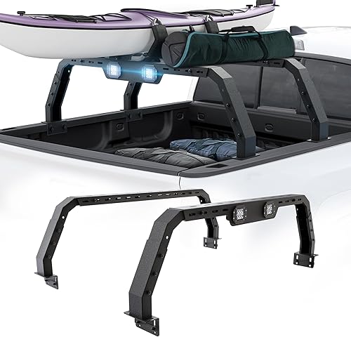 YZONA Bastidor de cama Overland Racks para camión con 2 barras de luz LED compatibles con Toyota Tacoma 2005-2023 y Toyota Tundra 2014-2023 y Jeep