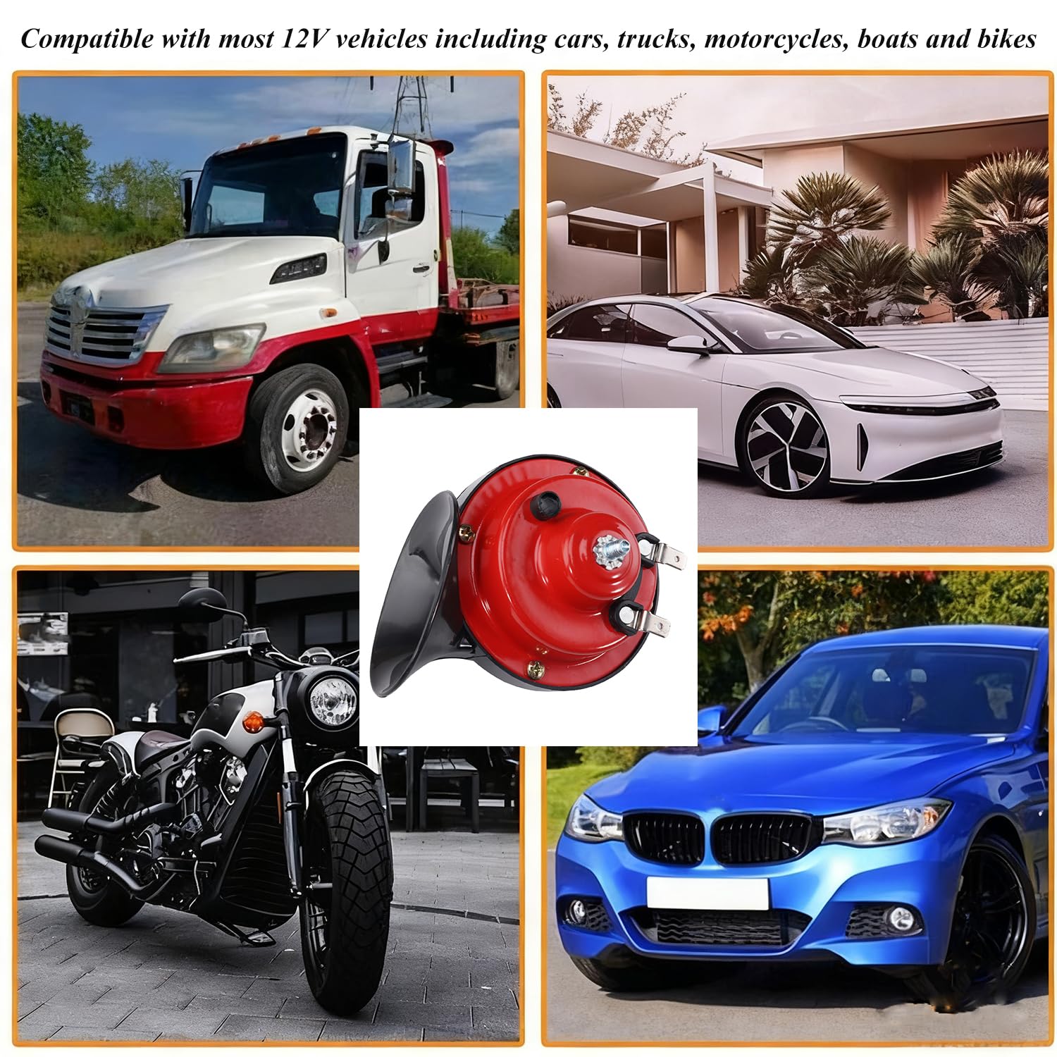 2PCS 300DB Super Loud Car Horns 12V Waterproof Air Horns Replacement Kit Car Air Electric Snail Double Horn — view 4