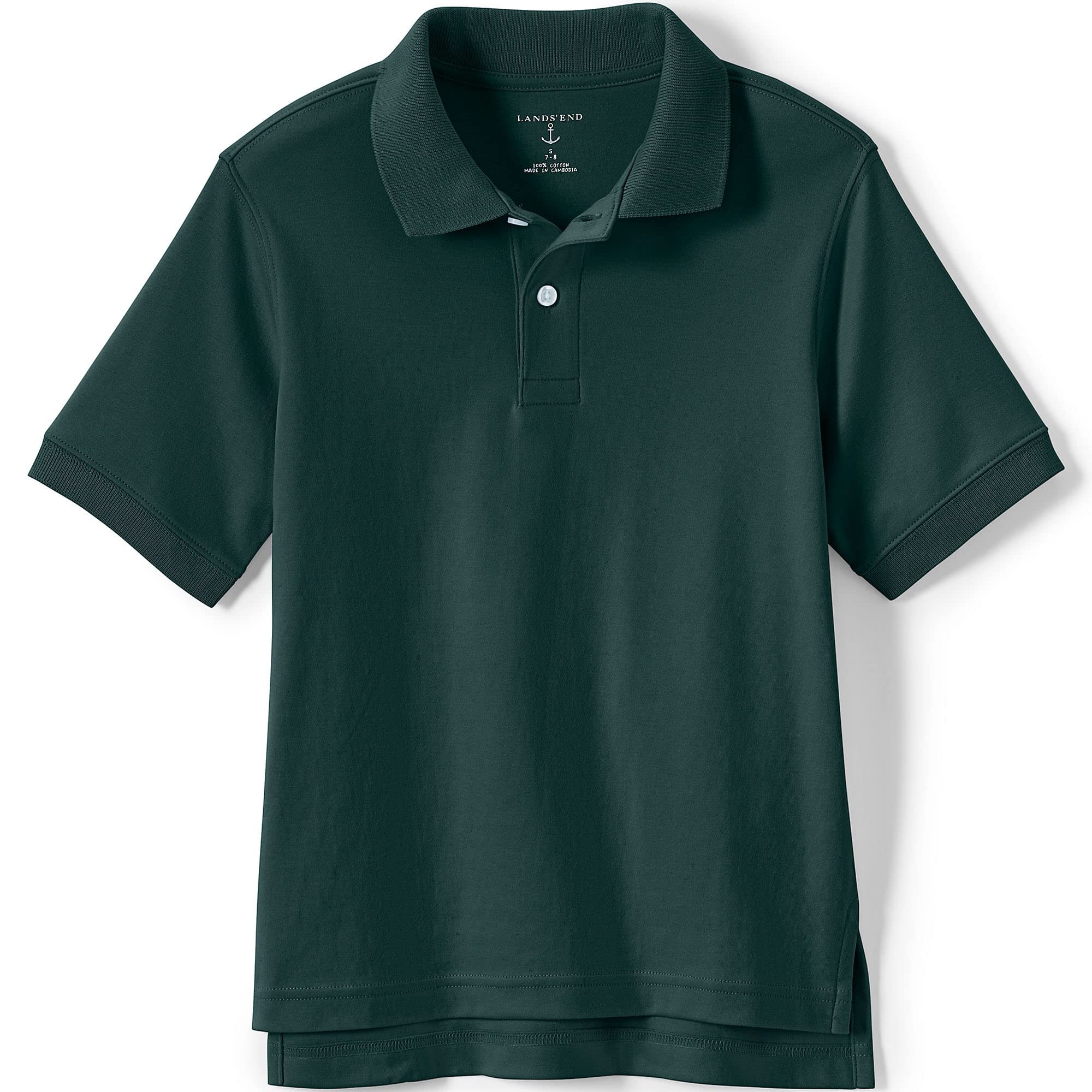 Lands' End Uniform Kids Short Sleeve Interlock Polo Evergreen Kids Medium