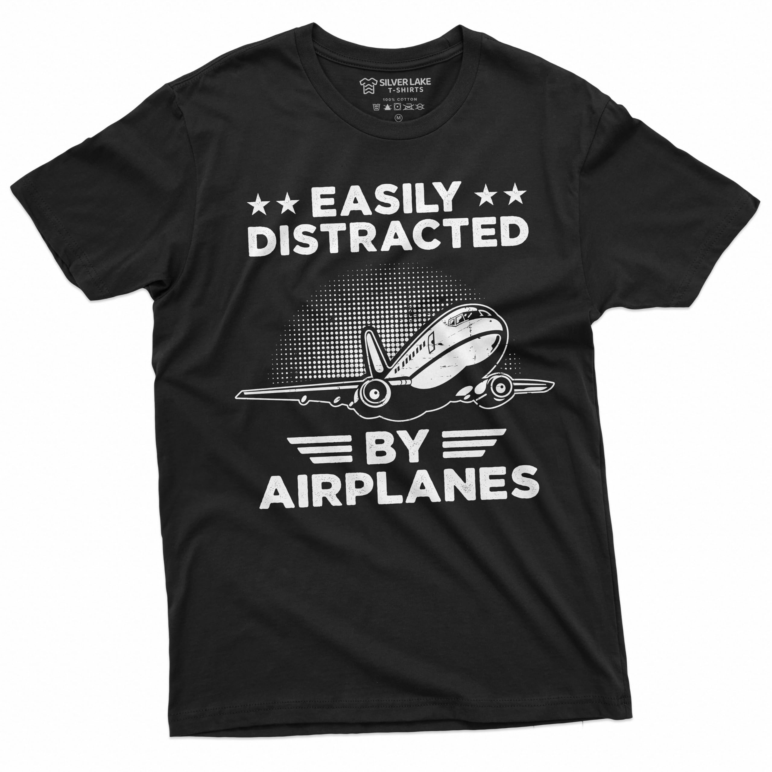 Mens Aviation Shirt Easily Distracted By Airplanes Shirt Pilot Shirt Traveler Shirts Airplane Shirt Plane Aviator Shirts Pilot Gift Ideas