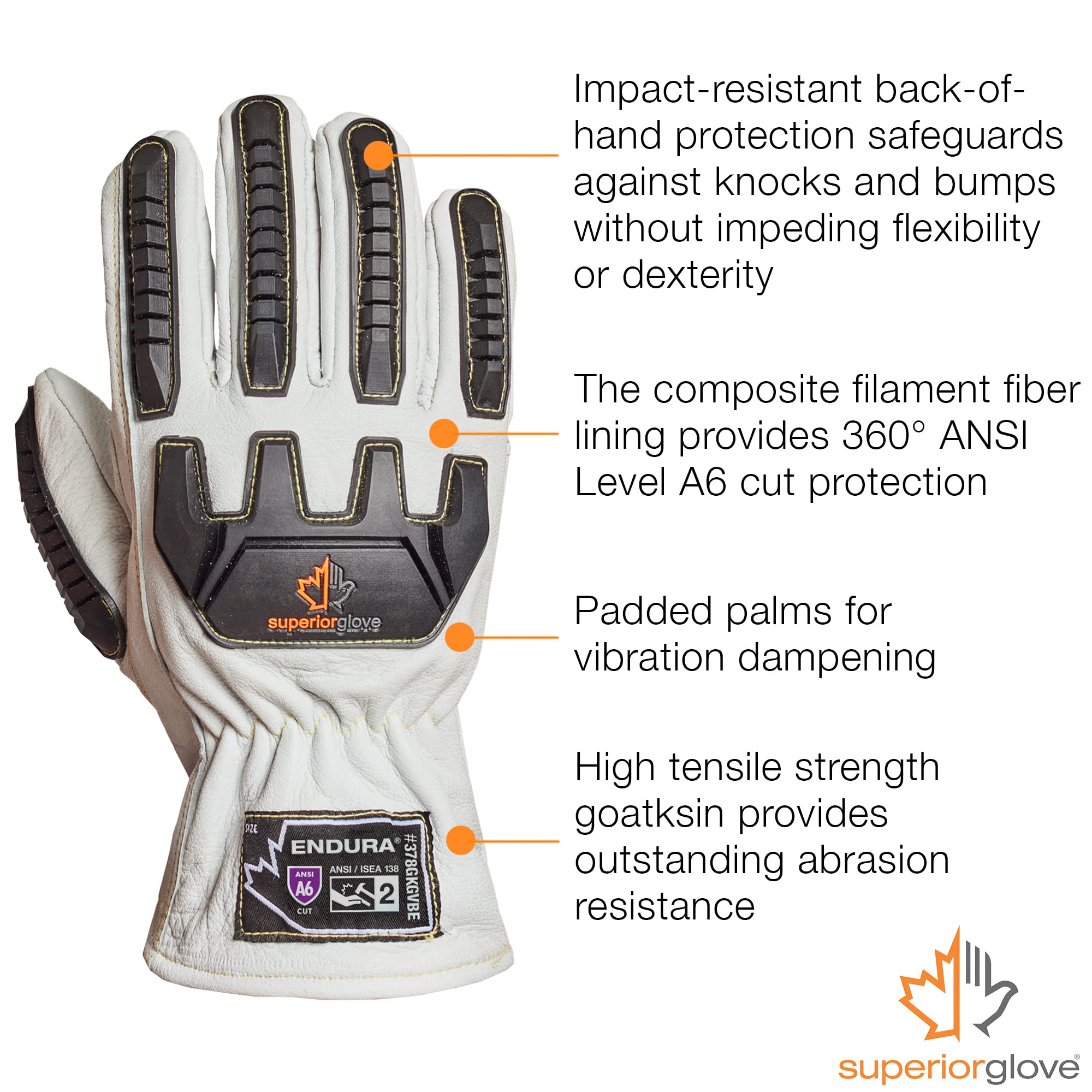 Superior 378GKTFG - Guantes de piel de cabra de grano con pulgar Keystone y forro de Kevlar/vidrio (paquete de 1 par)