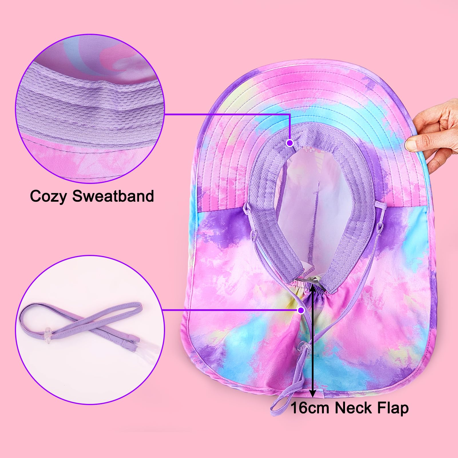 MHJY Kids Sun Hat Girls UV Protection Summer Hats Adjustable Beach Cap Unicorn Bucket Hats with Wide Brim Neck Flap for Toddlers 2-9 Years — view 5