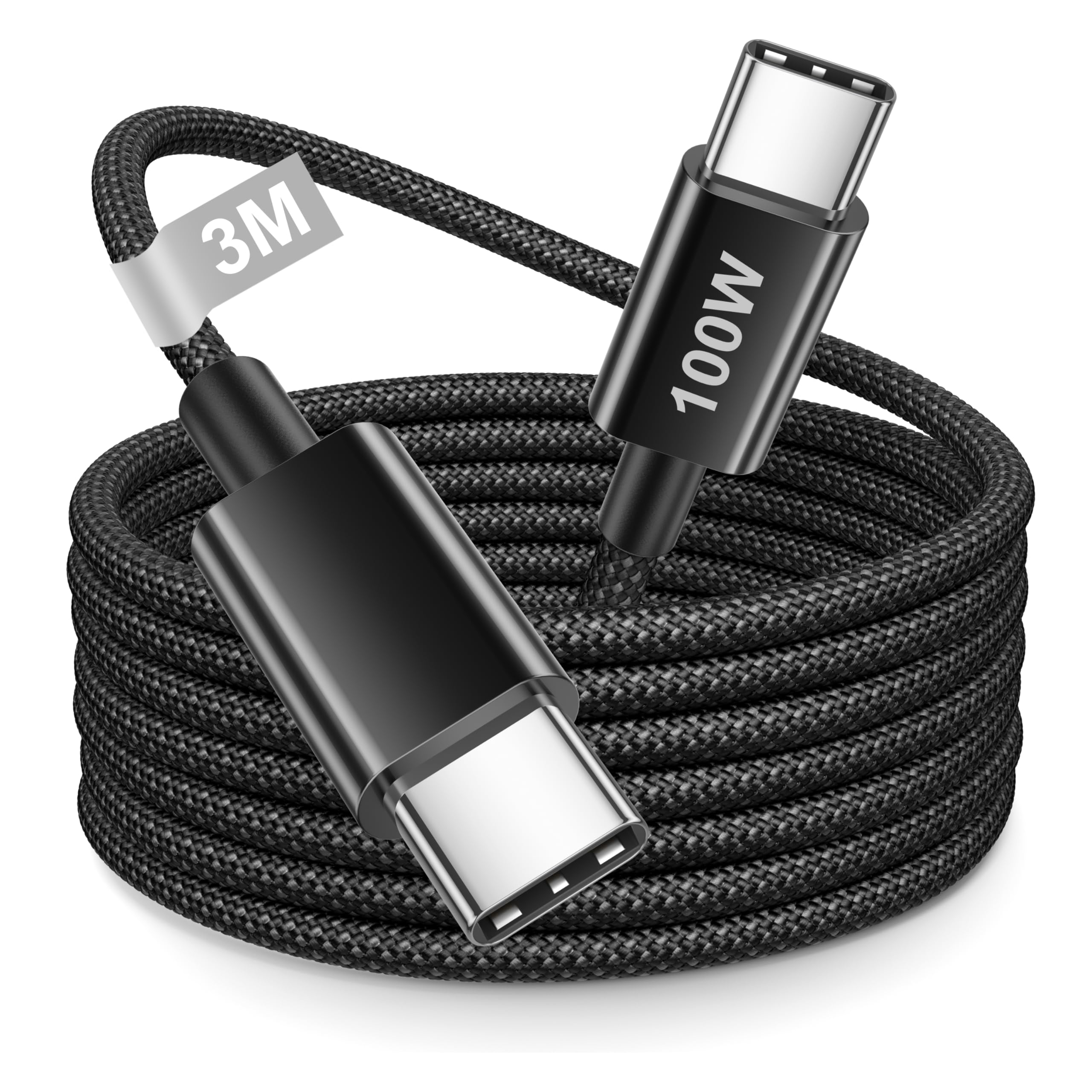 Cavo USB Type-C 3 Metri, 100W Cavo USB C USB C Nylon Cavo Type C to Type C Ricarica Rapida Cavetto Tipo C Filo Caricatore per iPhone 15 16 Pro Max/Plus,iPad Pro/Air,MacBook Air/Pro,Samsung S25 S24 S23