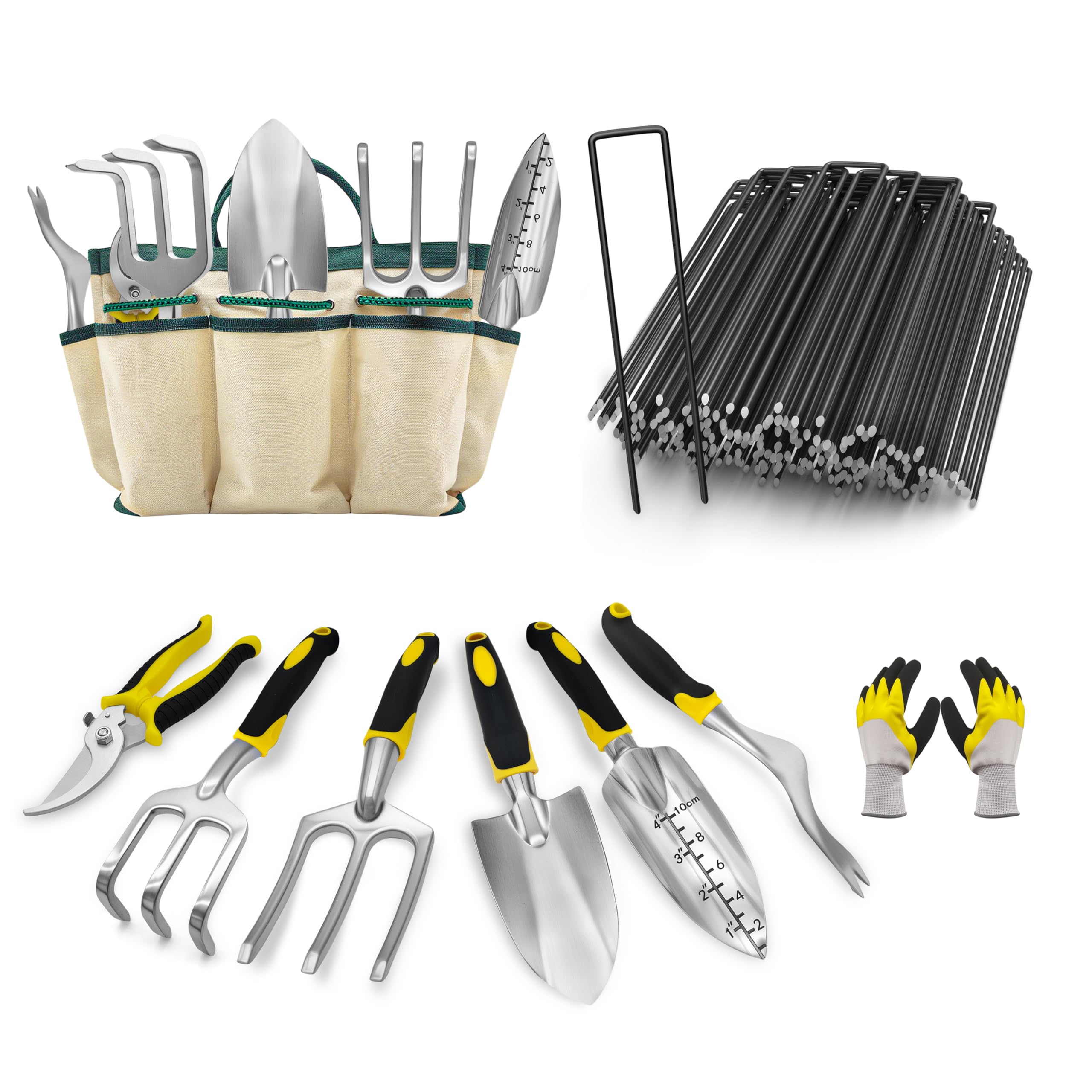 Ensemble de jardinage en acier inoxydable avec outils durables et agrafes de fixation robustes