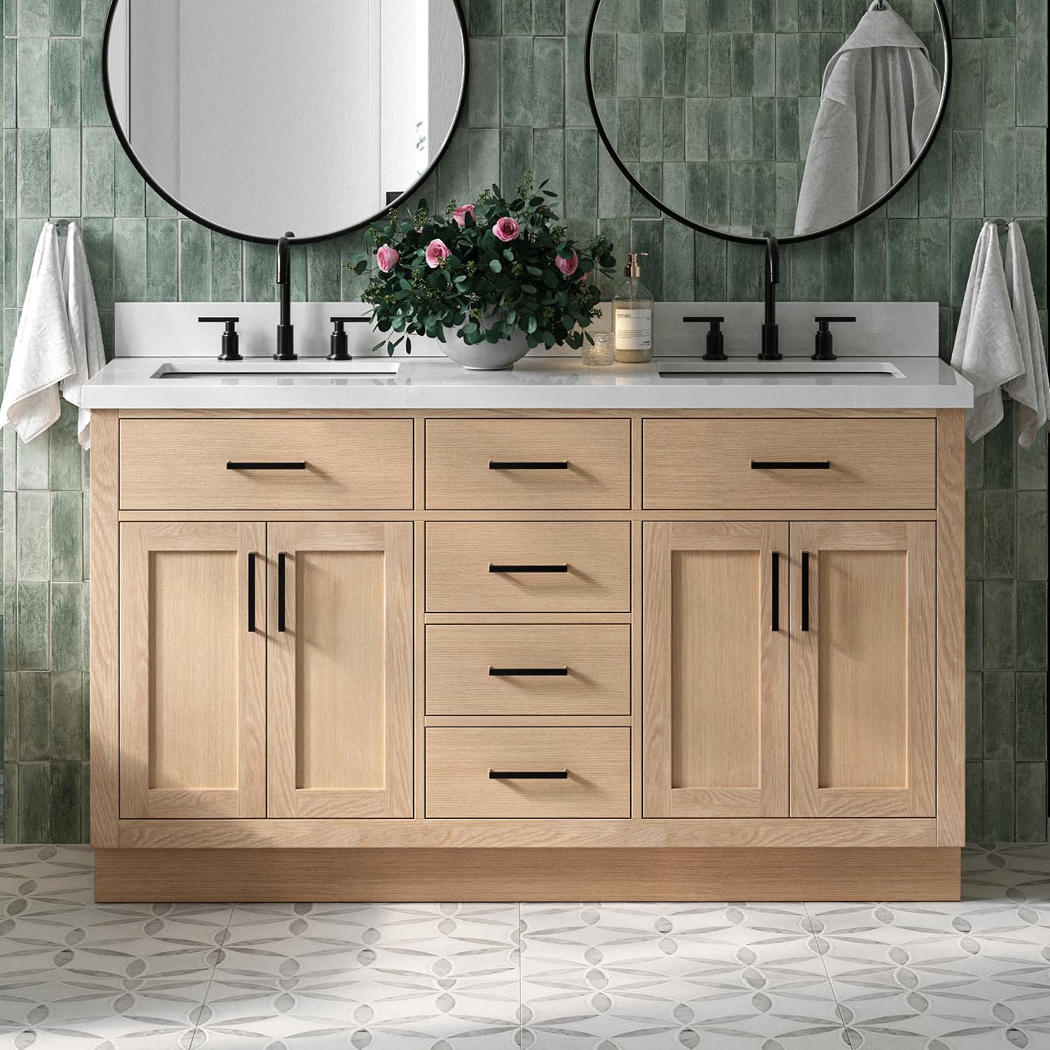 DKB Isabella 60-Inch Oak Double Bathroom Vanity