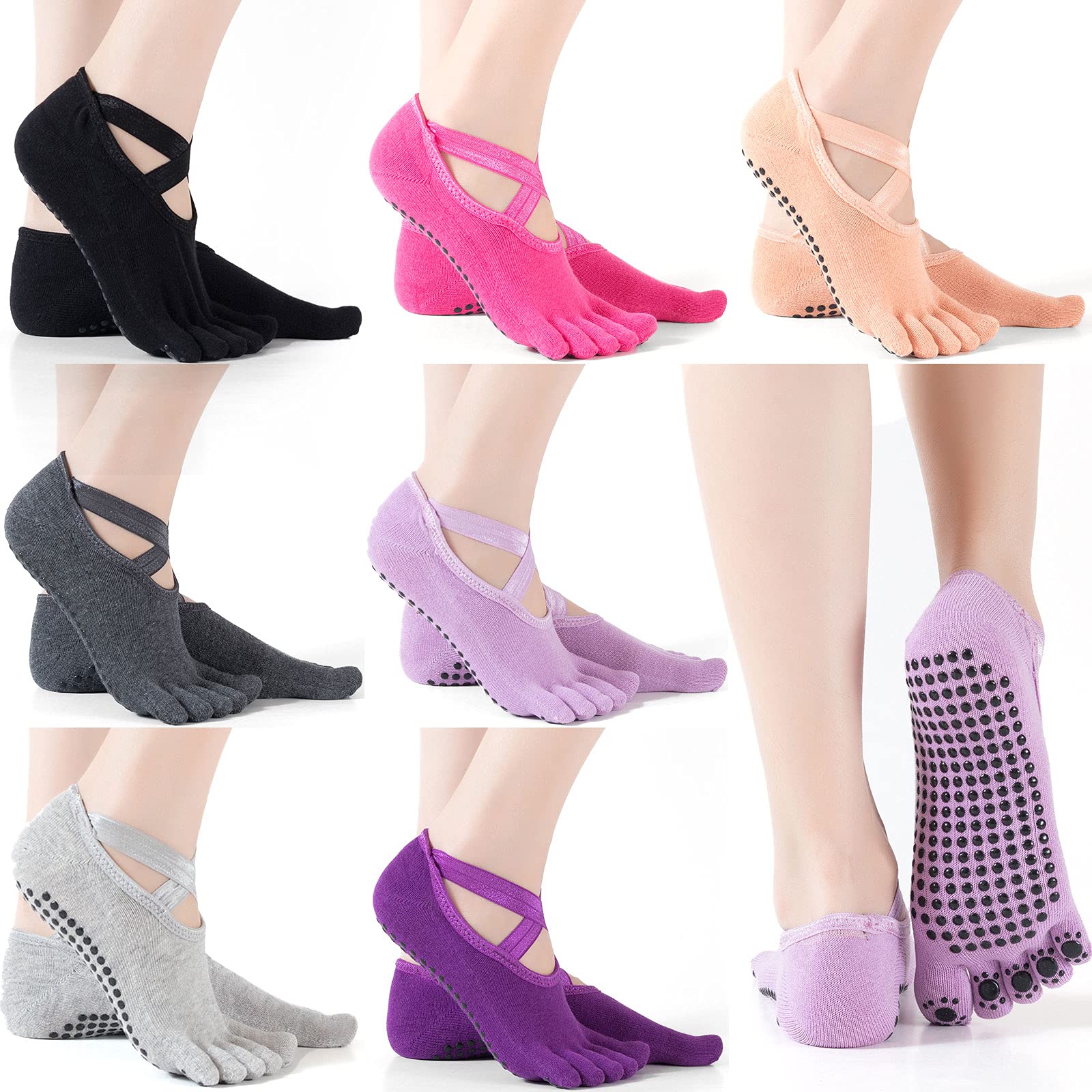 SATINIOR 7 Pairs Yoga Toe Socks