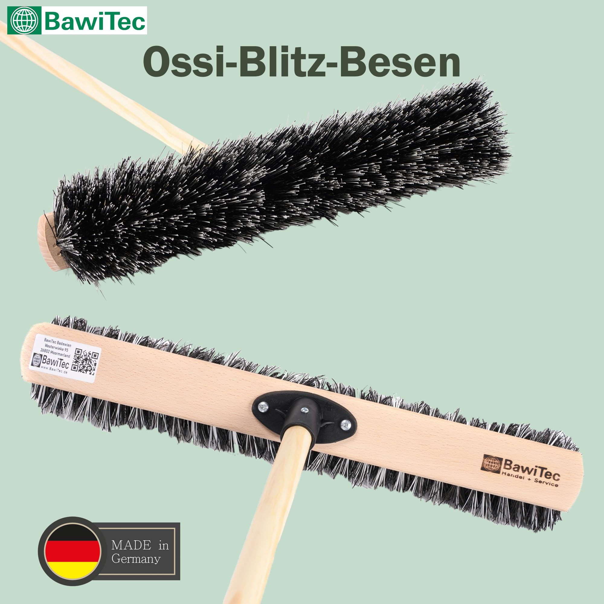 Profi Besen 40cm Harte OssiBlitz Borsten mit Stiel 140cm Lang Besenstiel