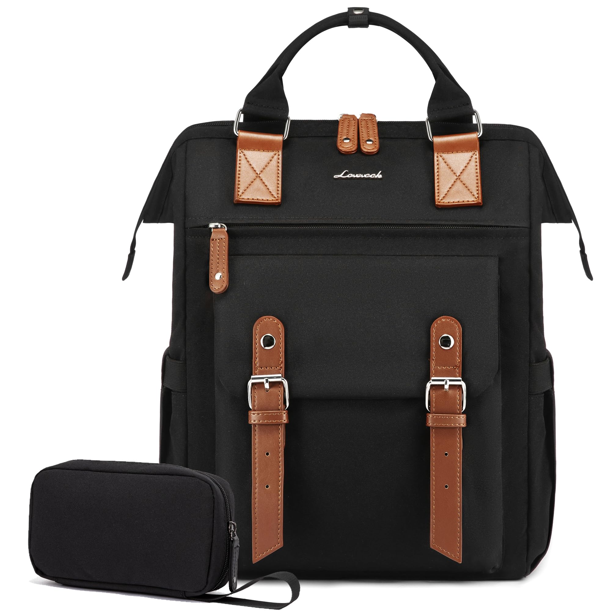 LOVEVOOK Laptop Backpack for Women, Teacher Nurse Bag Work Travel Computer Backpacks Purse,Water Resistant Daypack, 15.6 inch Black Brown