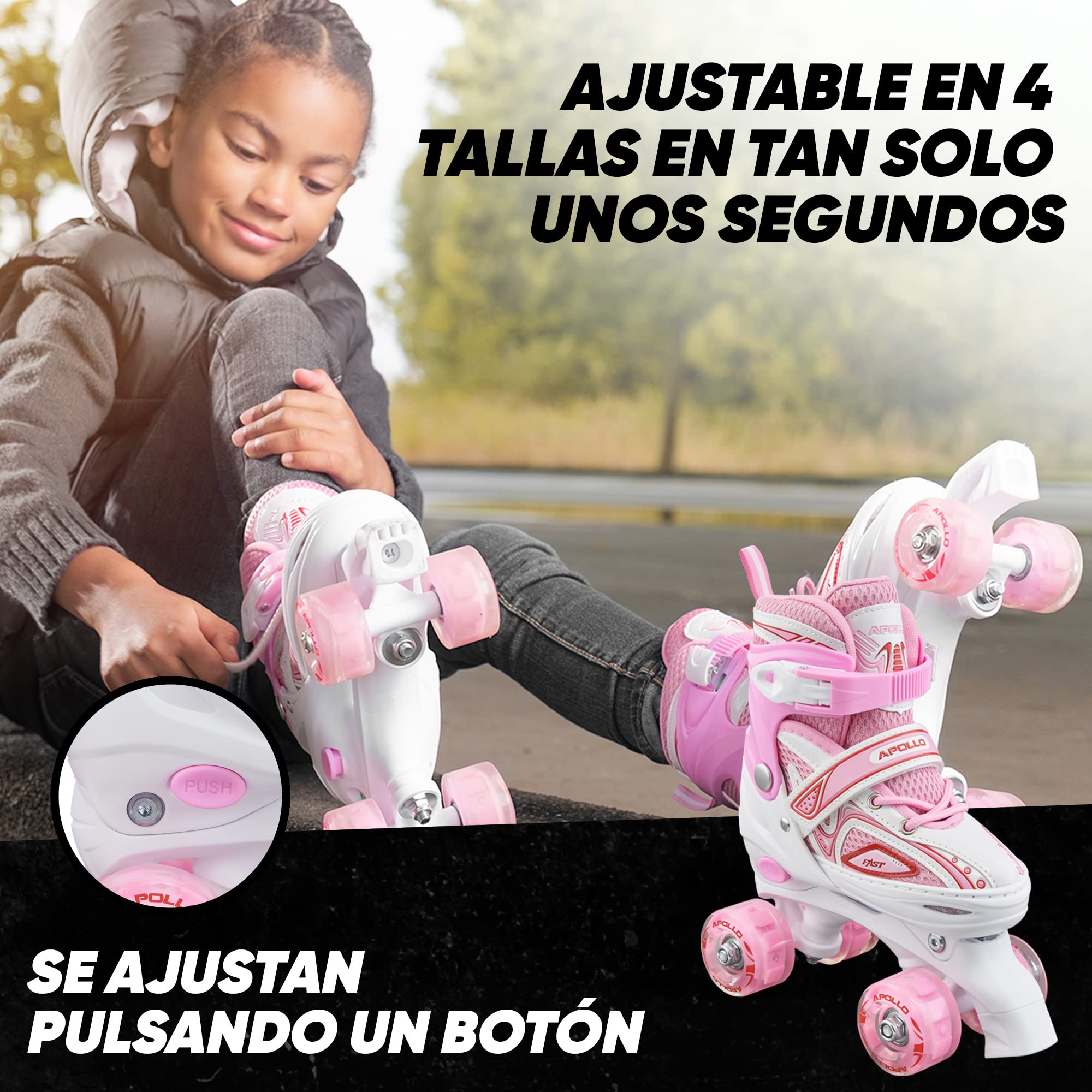 Apollo Patines 4 Ruedas Super Quad X Pro – Patines Quad para Niños y Adolescentes - Patines de Ruedas LED – Cómodos Patines Niña o Niño, Ideales para Principiantes — view 2