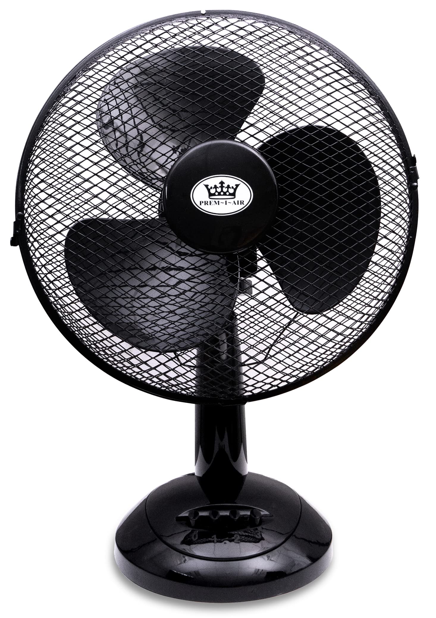 Prem-i-air Portable Electric Powerful Oscillating Cooling Desk Fan with 3 Airflow Speed Settings, Adjustable Tilt and Quiet Operation For Use in Homes and Offices Black 12 Inch