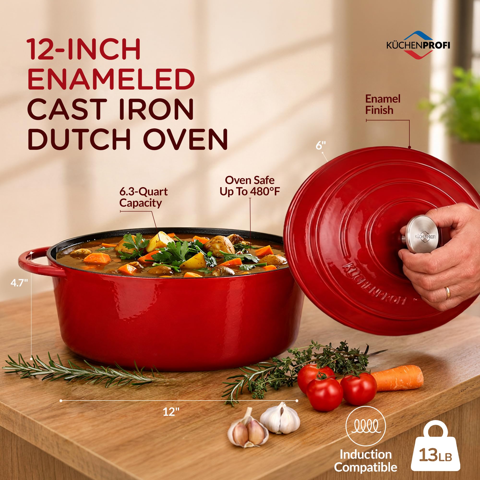 Küchenprofi Provence - Olla ovalada (31 cm, hierro fundido, 31 cm), color rojo