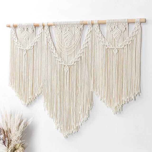 Dremisland Macrame Wall Hanging Large Boho Chic Woven Tapestry Leaf Tassel Art Cotton Rope Bohemian Macrame Wall Decor for Bedroom Living Room Apartment Backdrop