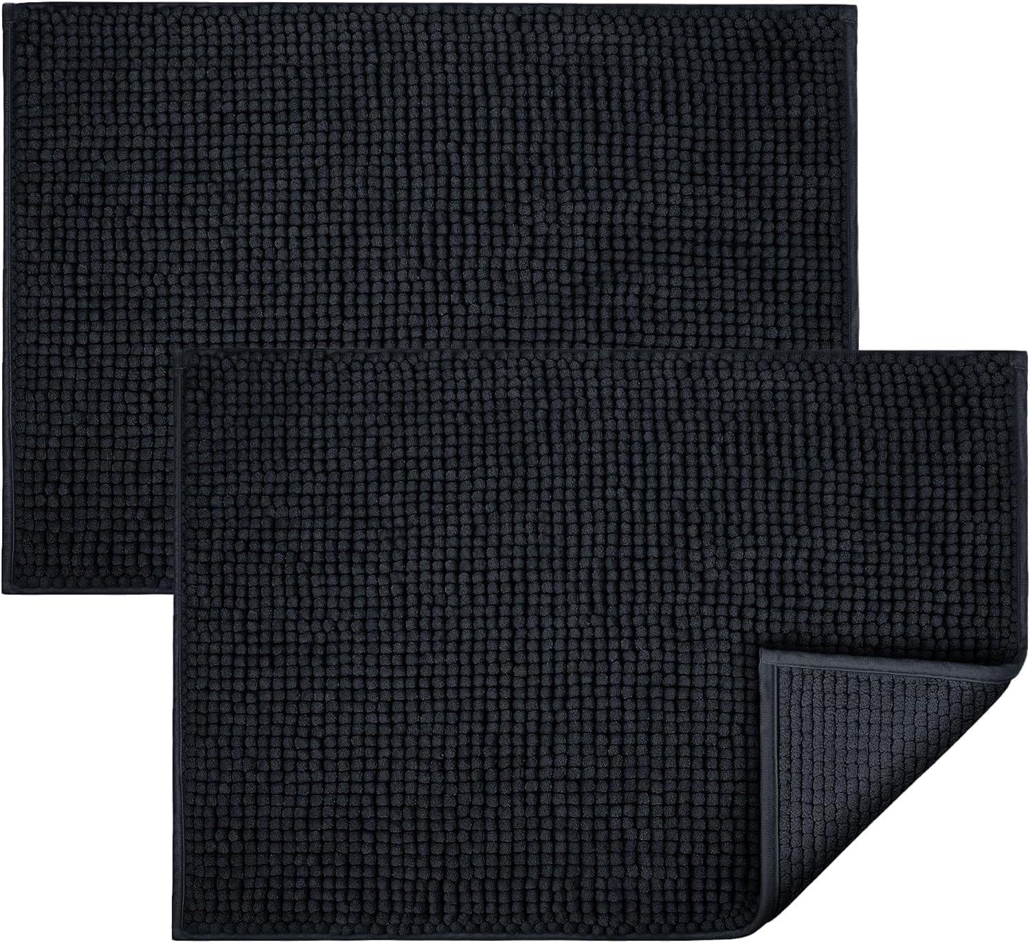 Aspire Homeware Bath Mat Non Slip Anti Mould – Black (2 Pack) 60x90 cm Chenille Bathroom Mat