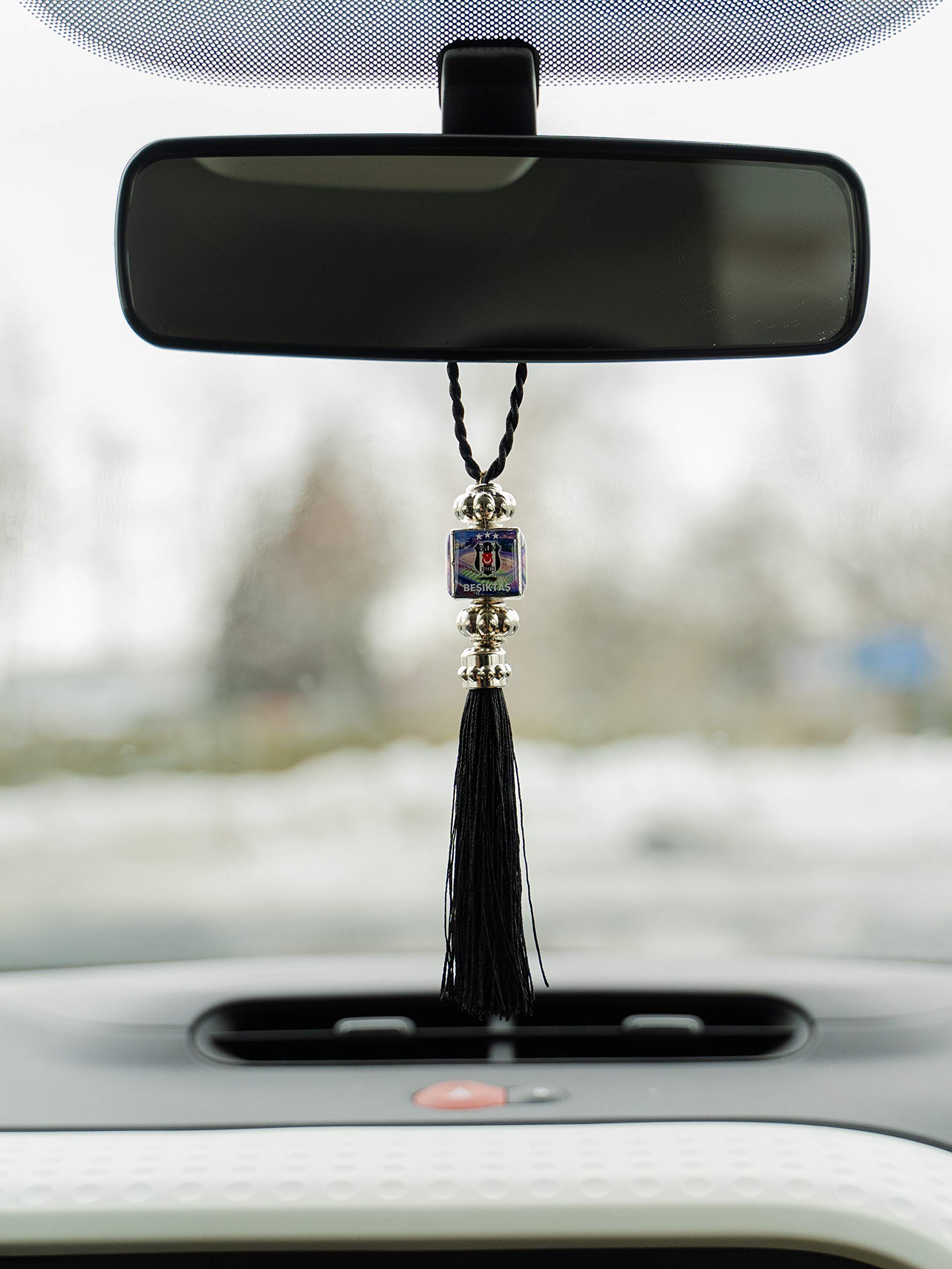 Decoratieve hanger met kwast voor de autospiegel; blauw; motief