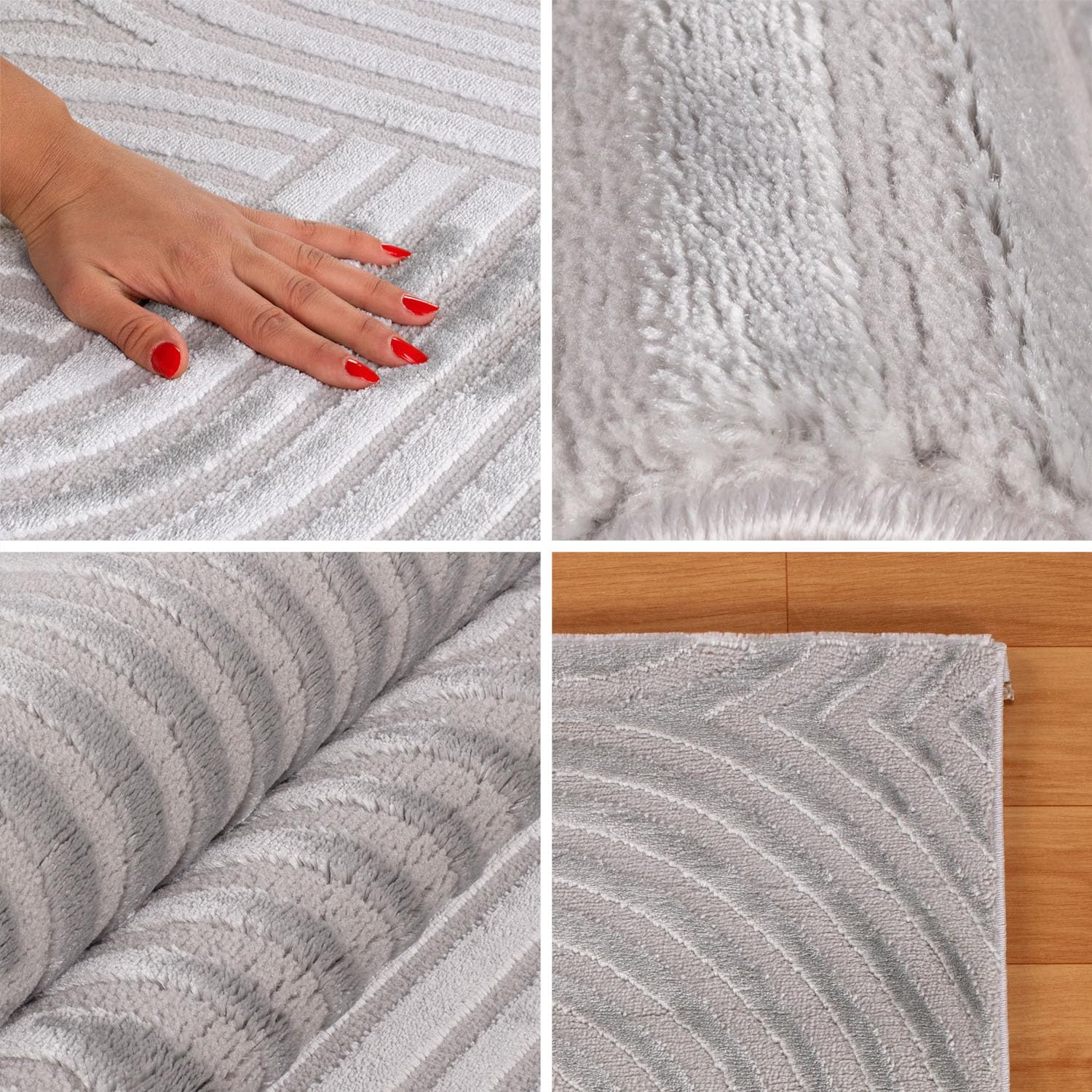 SIMPEX Tapis Salon 140x200 cm Gris Moderne Scandinave Boho Uni Effet 3D Doux Lavable Facile d'entretien Antidérapant pour Chambre Salle à Manger