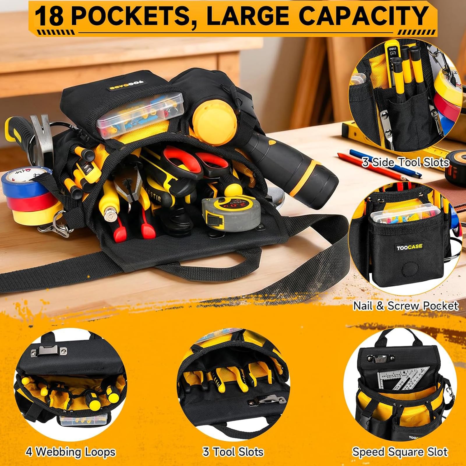 Tool Belt with 18 Pockets - Magnetic Organizer -4