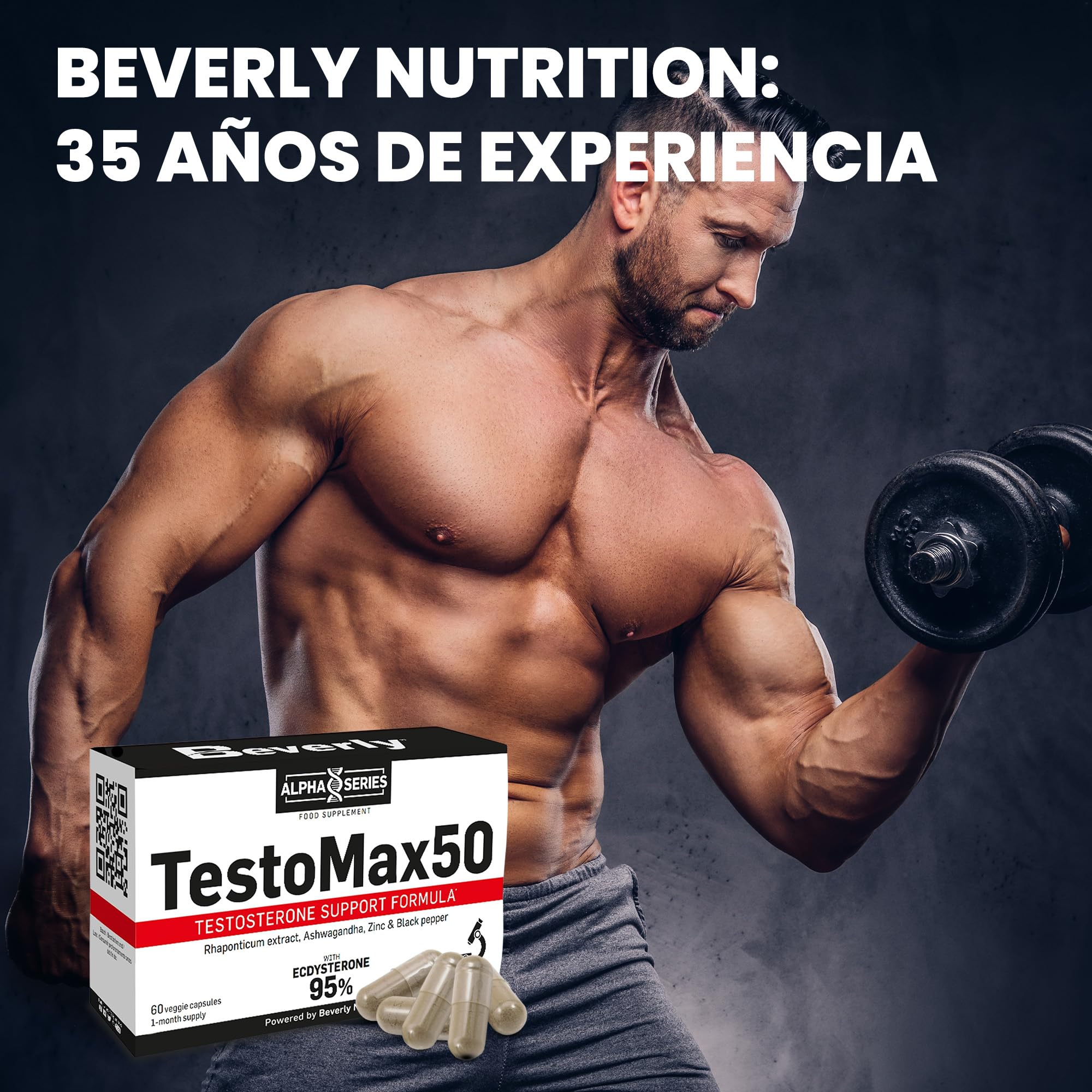 Beverly TestoMax50 - Potenciador natural de la testosterona - 60 cápsulas vegetales - 60 servicios - Masa muscular, fuerza y rendimiento