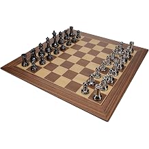 Bobby Fischer Ultimate Chess Set - Luxury Metal Pieces with Walnut Wood Board w/Beveled Edge, 21 inch