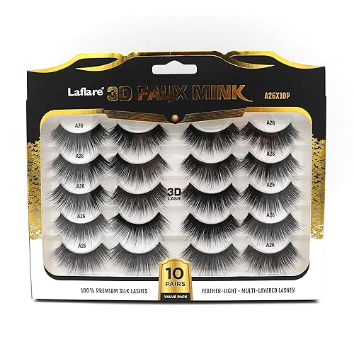Laflare 10 pares de pestañas de visón sintético 3D, pestañas postizas de aspecto natural, pestañas esponjosas y delgadas. Pestañas Postizas (A26 x