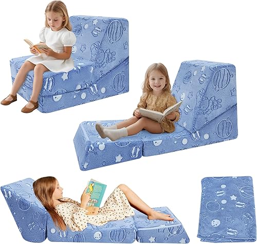 Miniatura 1 de MeMoreCool Sofá plegable para niños, sofá plegable para bebé, reclinable plegable para niños, cama de espuma plegable para sala de juegos, sofá
