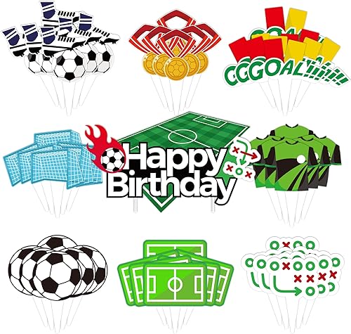 Miniatura 1 de Decoración para tartas de fútbol, 49 piezas, decoración de pastel de fútbol para niños, fanáticos del fútbol, suministros de fiesta deportiva,