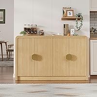 Vista 5 de 55" Buffet Sideboard Cabinet, Mid Century Modern Console Cabinet with Wavy Grain Doors & Adjustable Shelves for Kitchen Cabinets, Living Room
