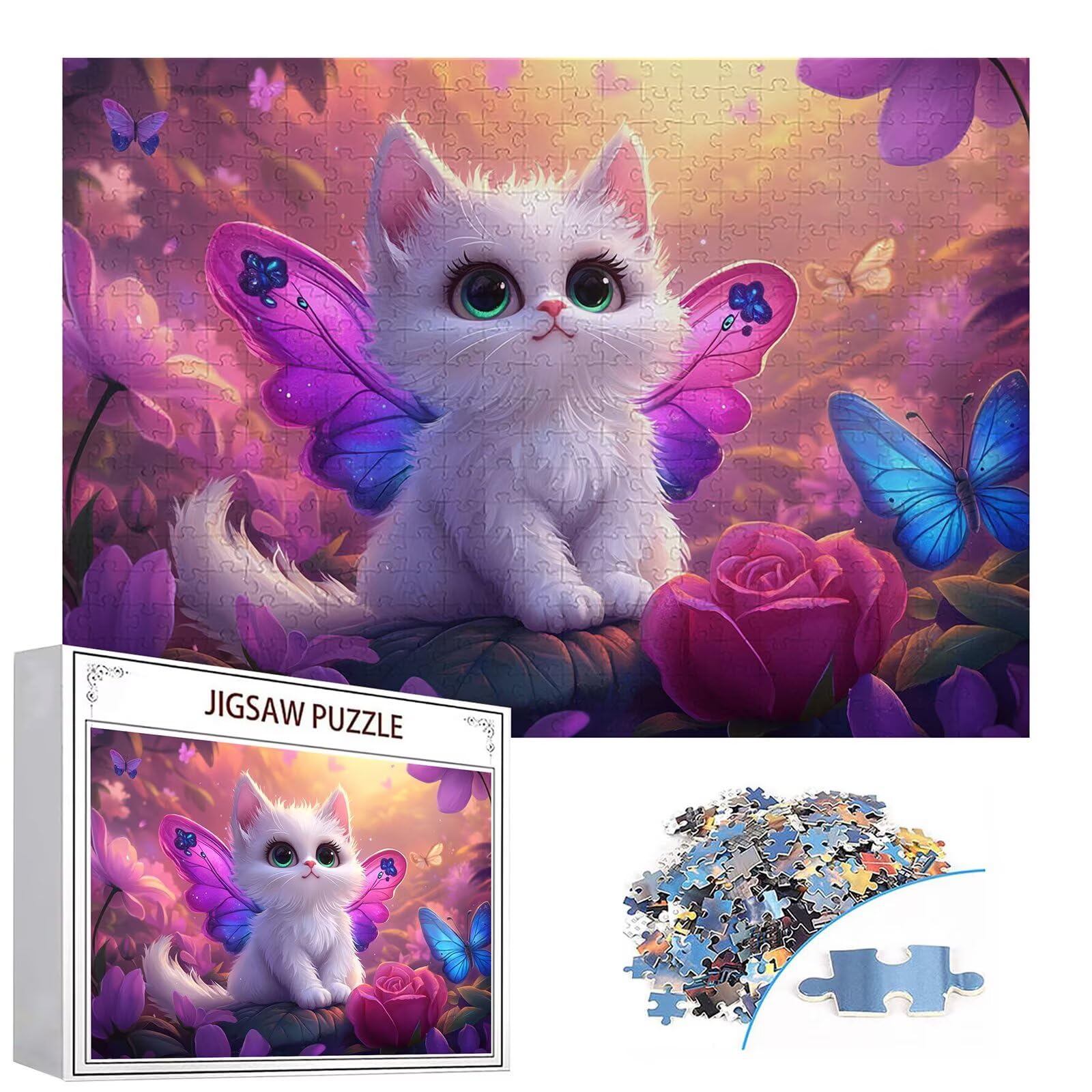 Puzzle 4000 elementów kot puzzle dorosły motyl 141 x 87 cm unikalne rzemiosło klasyczne 3D drewniana układanka do rodzinnych gier biznesowych, układanka zrób to sam do dekoracji ścian domu, prezenty C