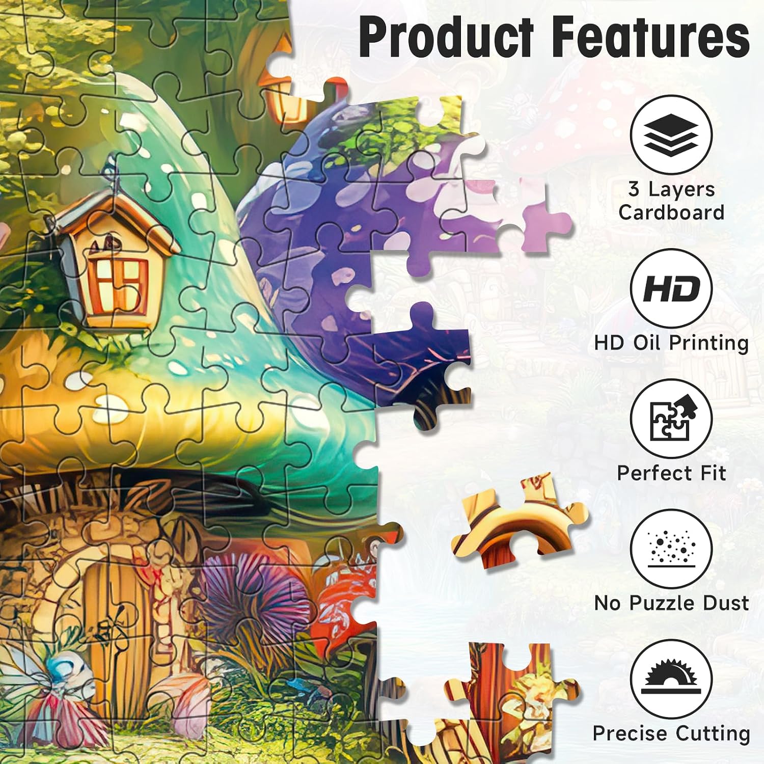Fantasy Mushroom House Puzzles for Adults 1000 Pieces with Letters on Back, Colorful Fairy Cottage & Magical Forest Scene, 28x20 Inch Challenging Jigsaw, Unique Home Decor & Game Night Gift