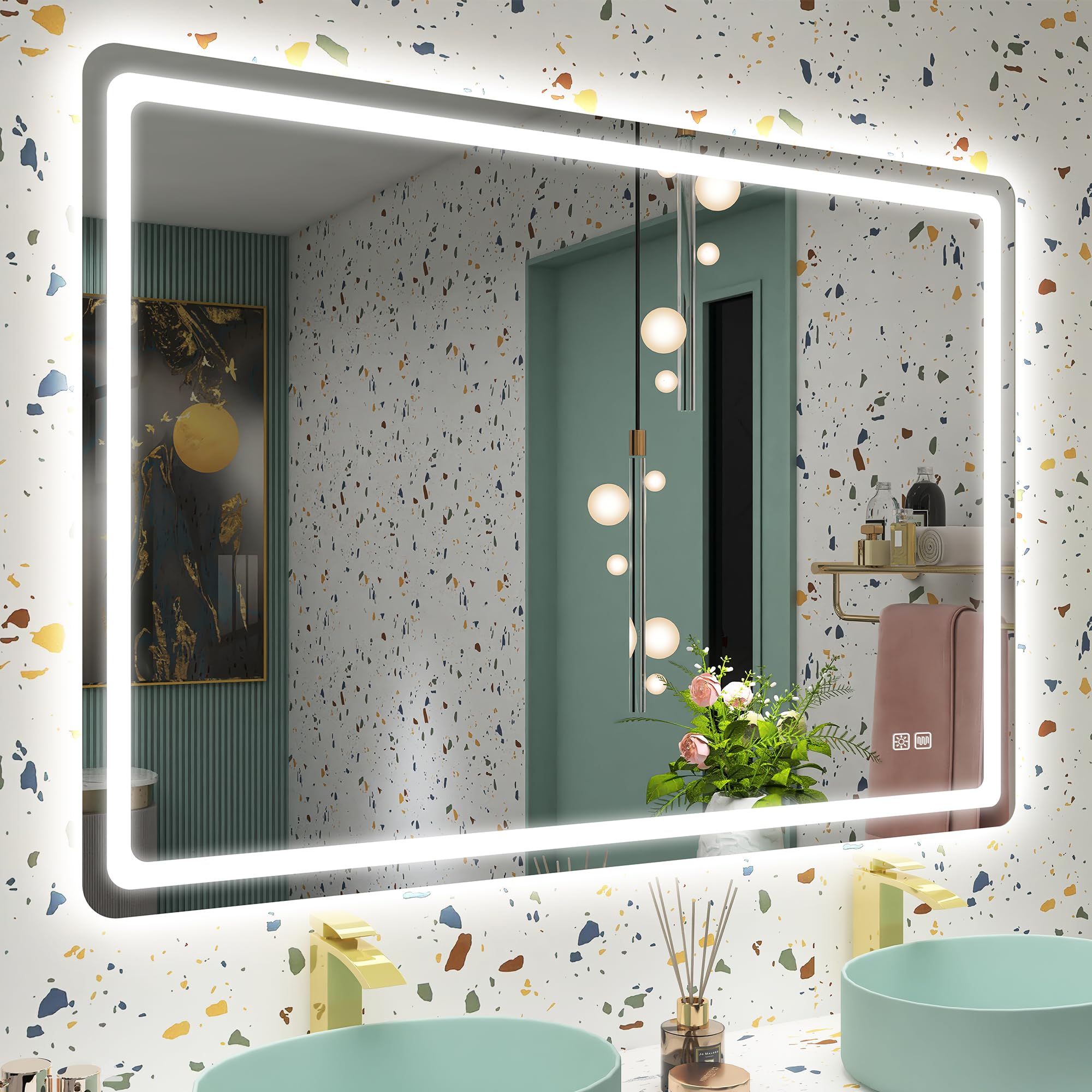 STARLEAD Espejo-Baño-con-Luz 100x70cm, Espejos-de-Baño-con-LED, Antivaho, Regulable, 3 Colores Luz, Luz Protección Ocular, Función Memoria, IP44 Espejo-LED, Vidrio Templado, Horizontal/Vertical