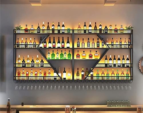 Miniatura 7 de Moderno estante de vino montado en la pared con luz LED, estantes de barra de pared de metal montados en la pared con soporte para vidrio, estante