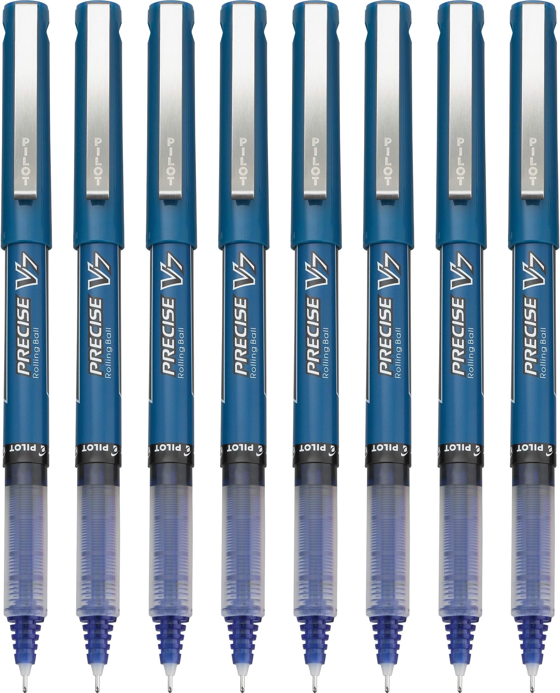 Precise V7, Capped Liquid Ink Rollerball Pens, Fine Point 0.7 mm, Blue Ink Pens, Pack of 8 - Ideal for School, Journaling & Office Writing